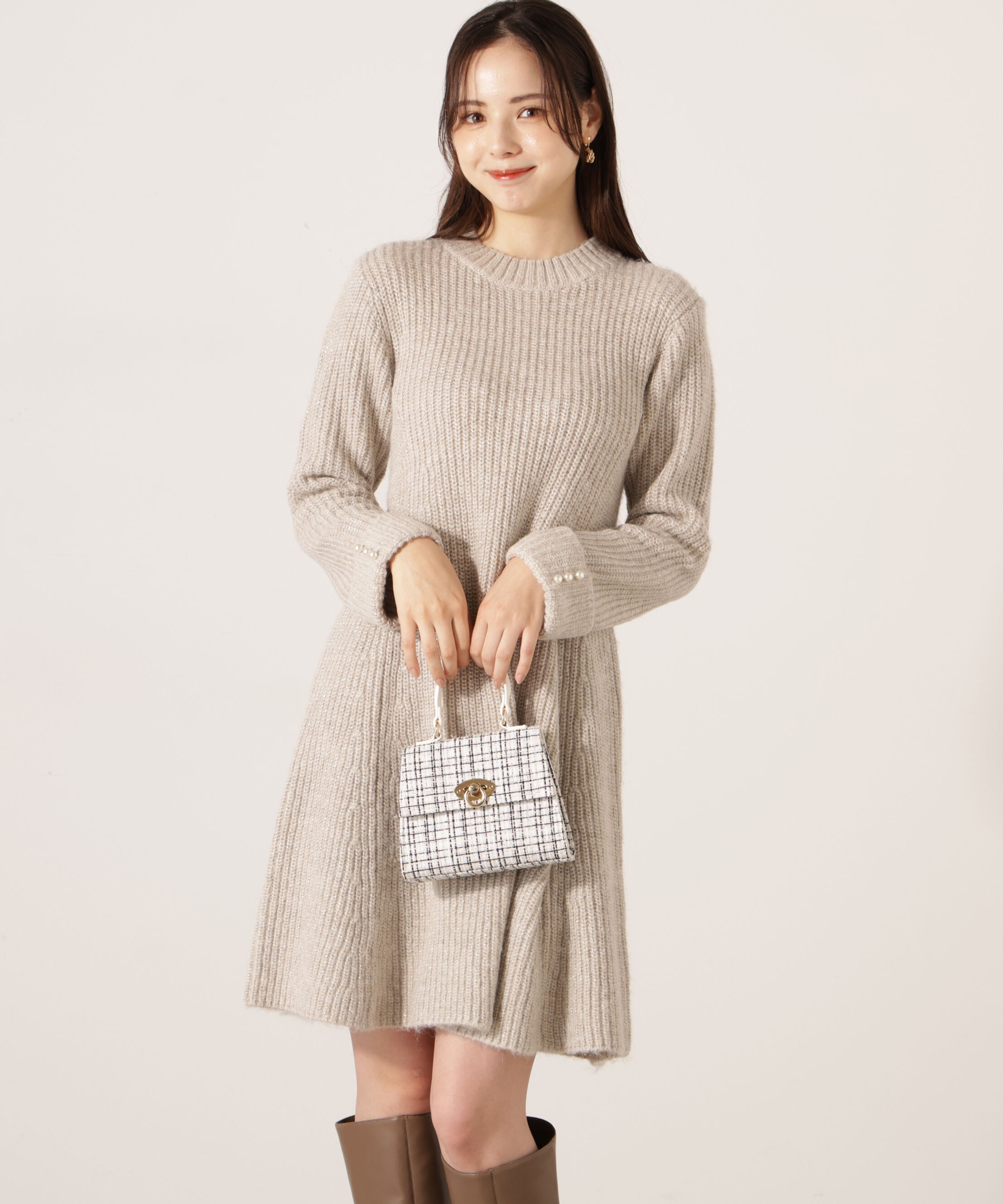 PROPORTION BODY DRESSING「ウールブレンドラメ入りニットミニワンピース　25AW」|ワンピース|