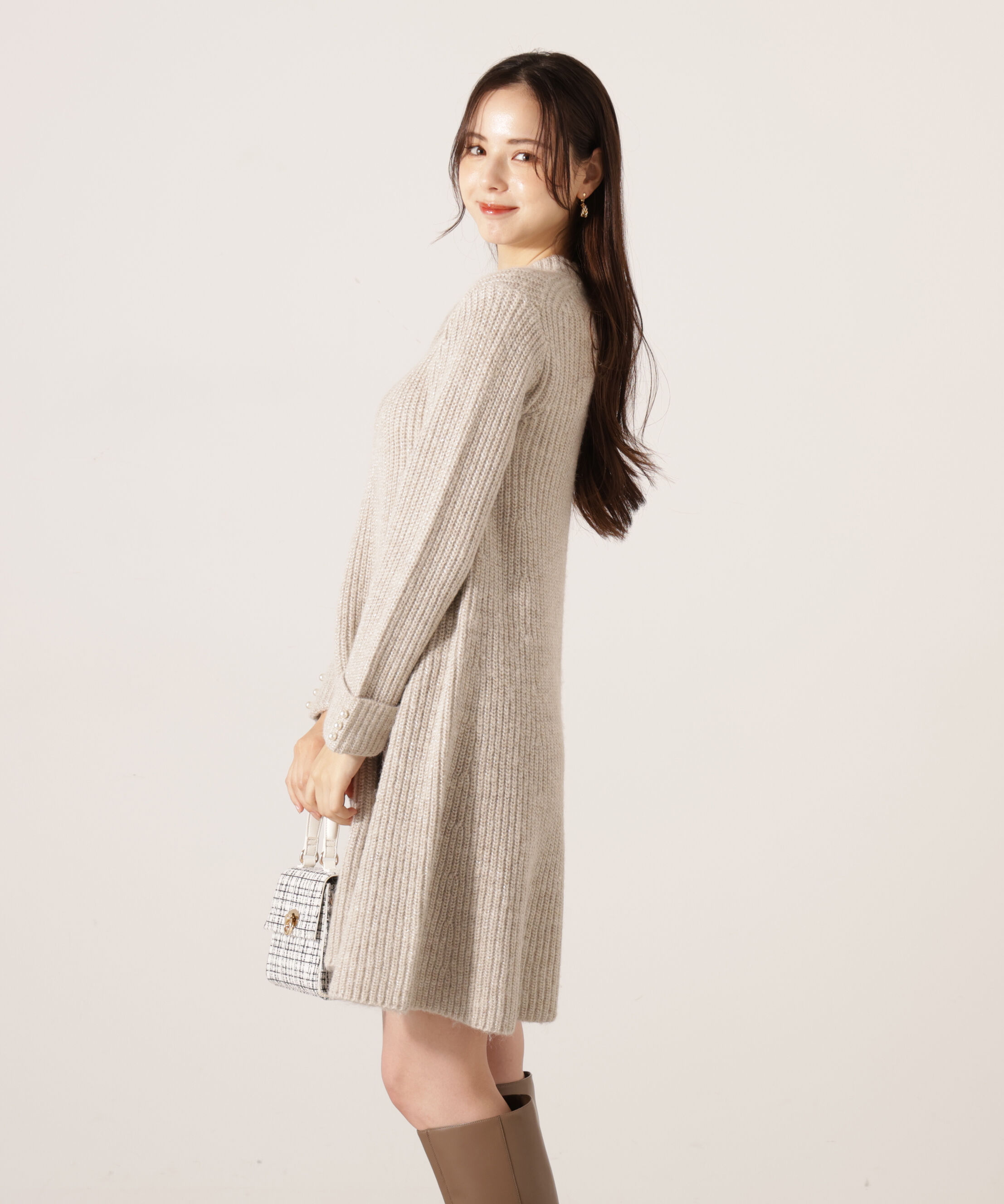 PROPORTION BODY DRESSING「ウールブレンドラメ入りニットミニワンピース　25AW」|ワンピース|