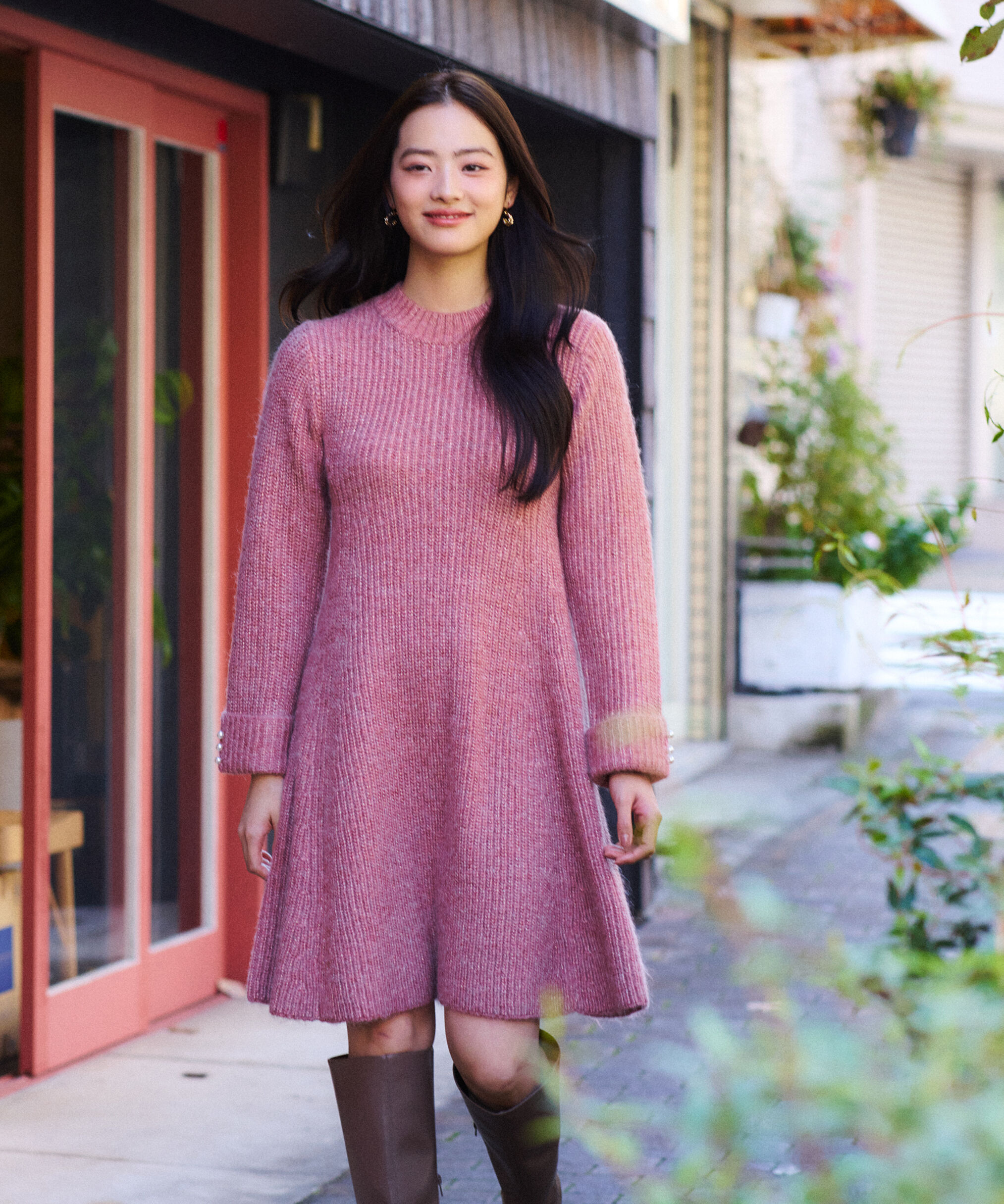 PROPORTION BODY DRESSING「ウールブレンドラメ入りニットミニワンピース　25AW」|ワンピース|ピンク