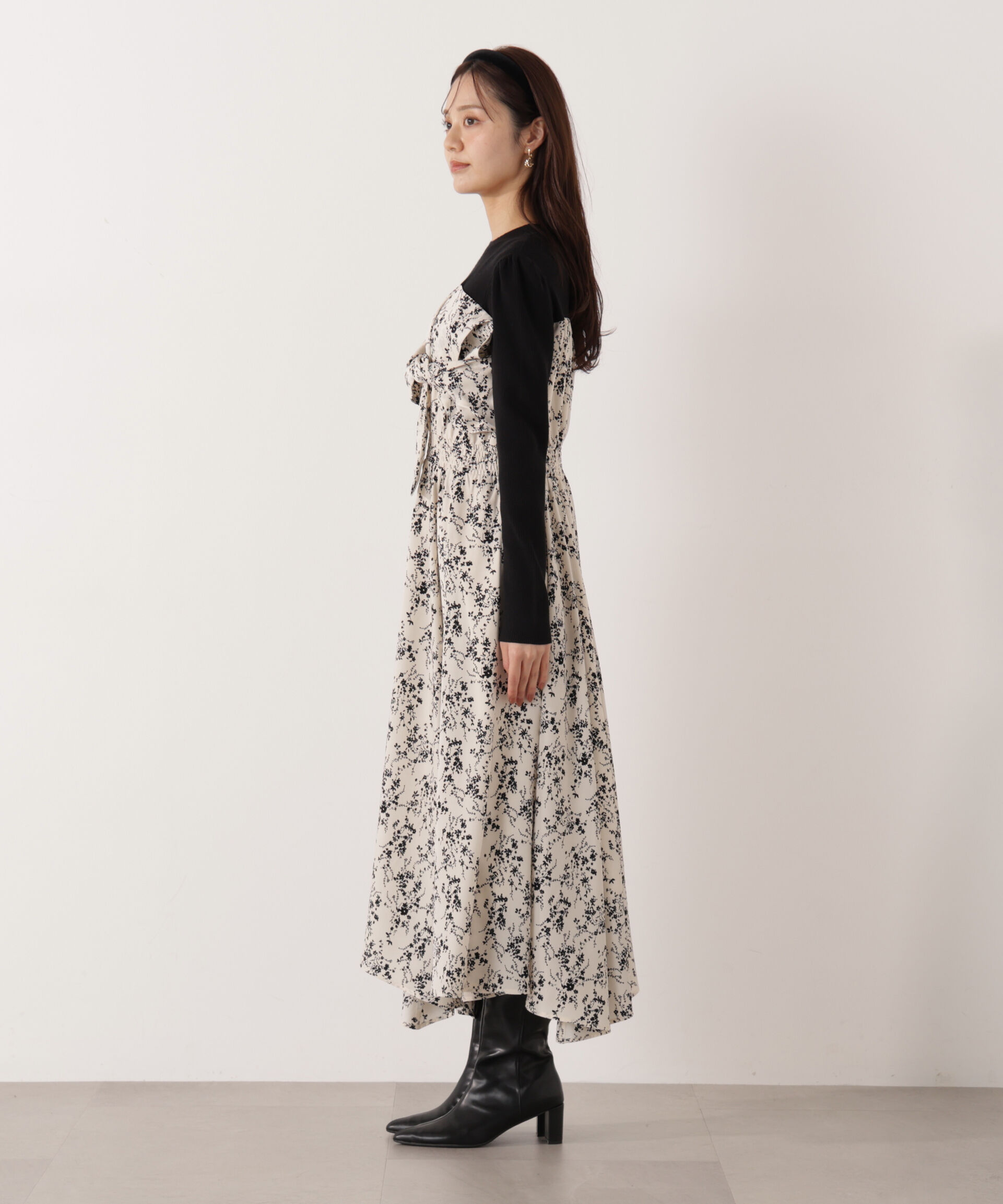 PROPORTION BODY DRESSING「フロントリボン花柄ドッキングワンピース　26SS」|ワンピース|