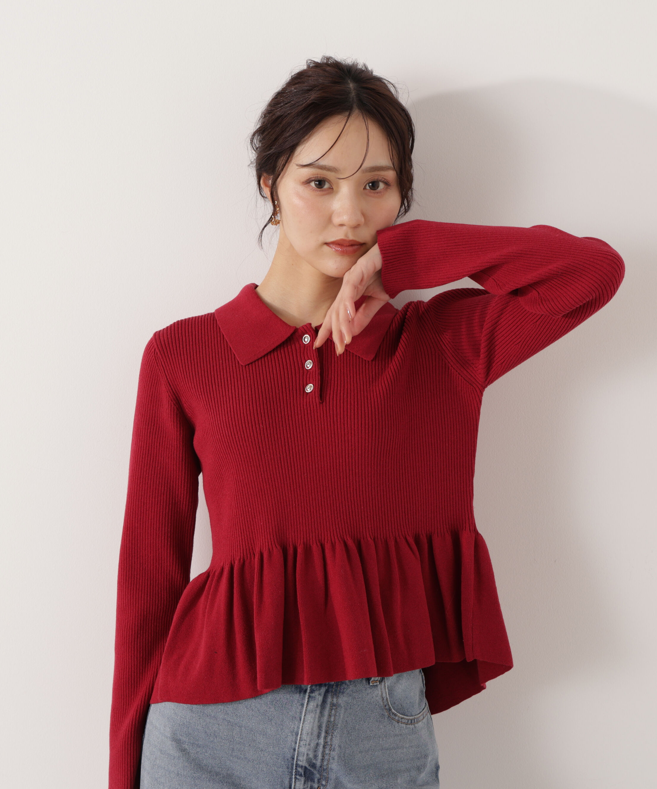 PROPORTION BODY DRESSING「＜ハンドウォッシャブル＞ペプラムポロニット 26SS」|ニット・セーター|