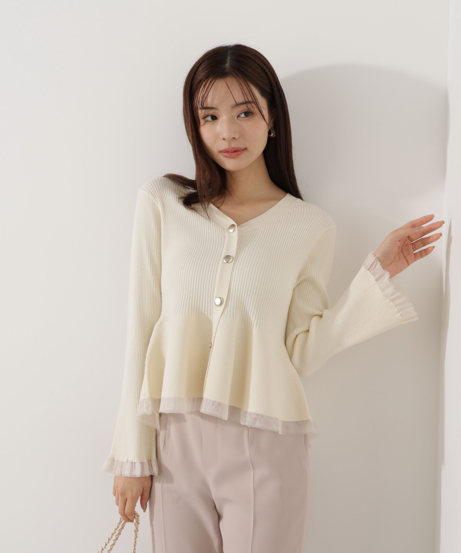 PROPORTION BODY DRESSING「シアー切替ペプラムニット　26SS」|ニット・セーター|