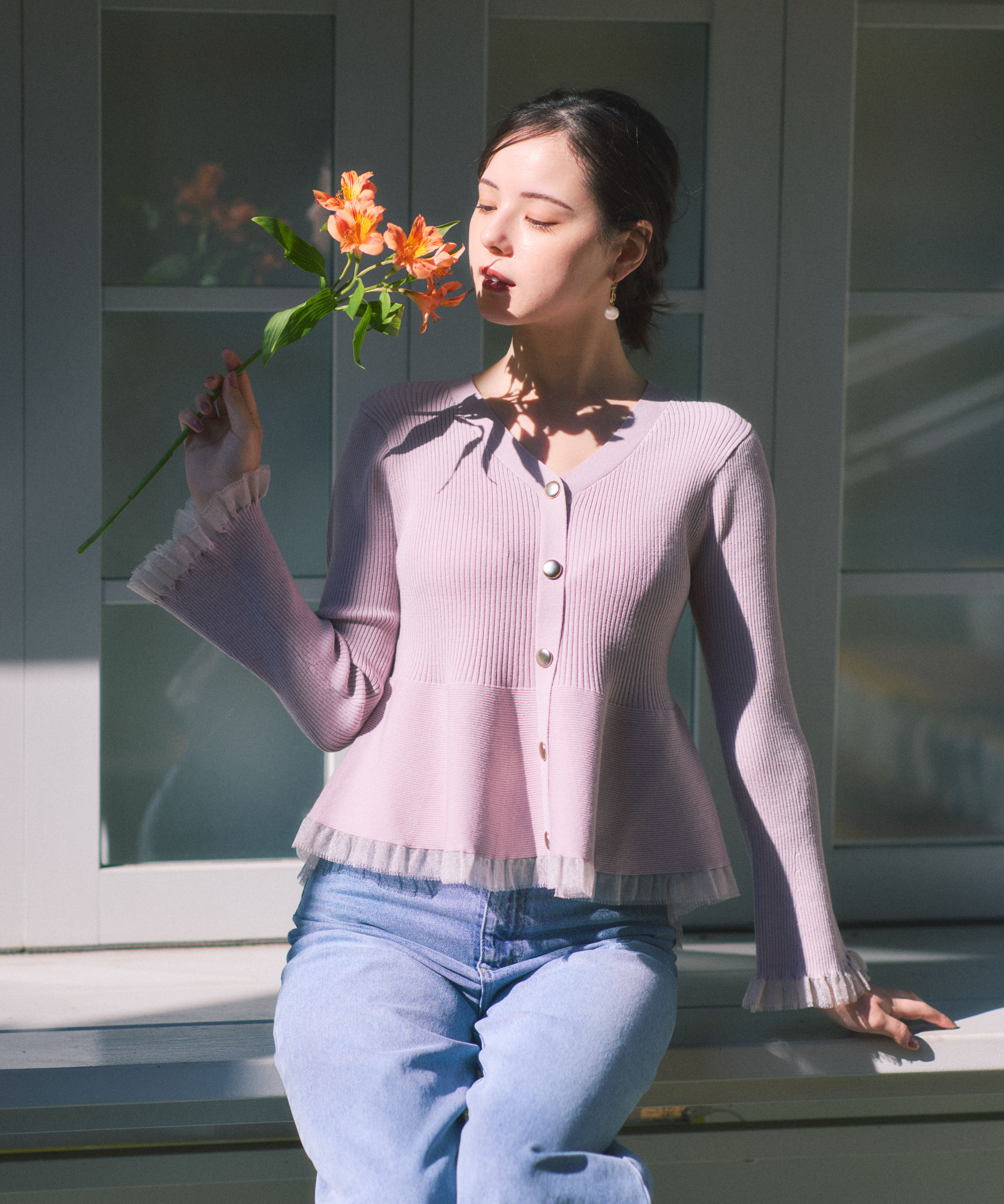 PROPORTION BODY DRESSING「シアー切替ペプラムニット　26SS」|ニット・セーター|