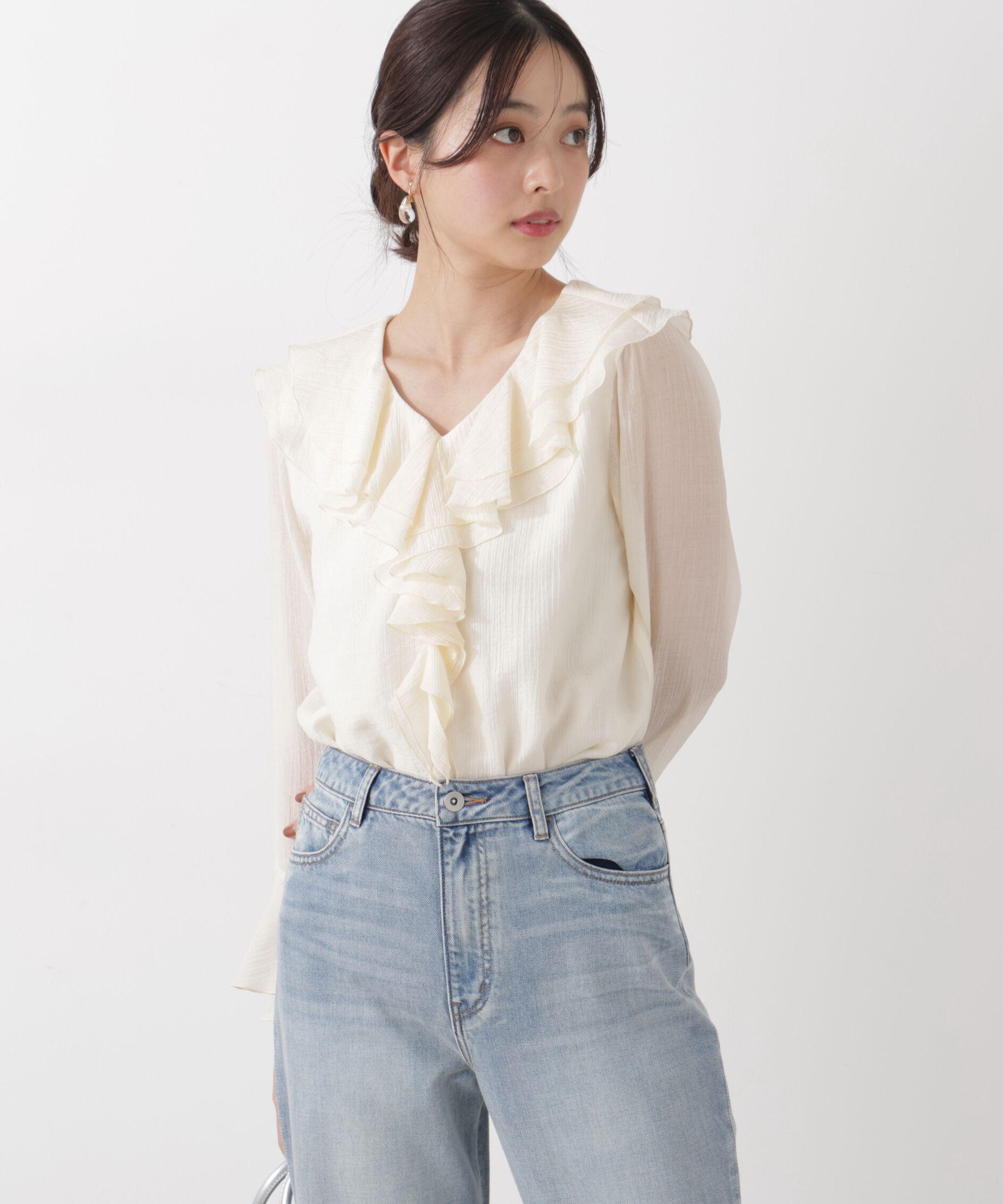 PROPORTION BODY DRESSING「シアー楊柳ラッフルブラウス　26SS」|シャツ・ブラウス|