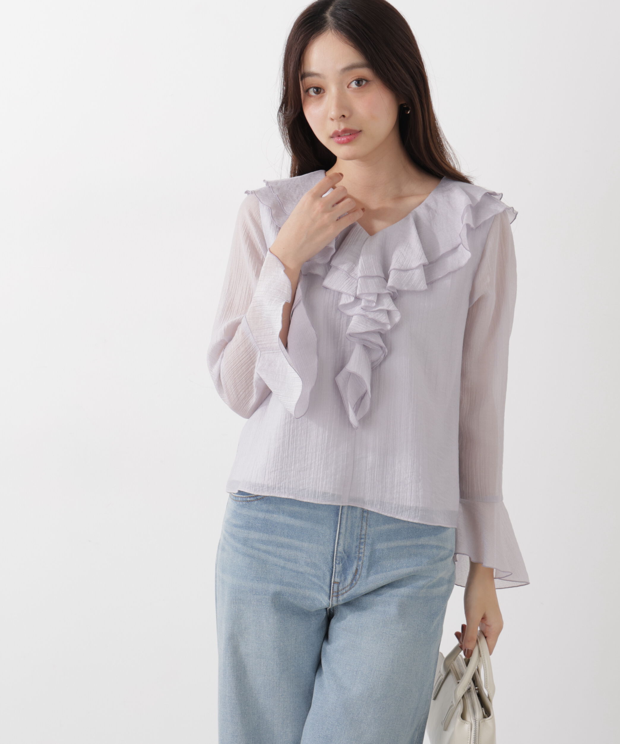 PROPORTION BODY DRESSING「シアー楊柳ラッフルブラウス　26SS」|シャツ・ブラウス|