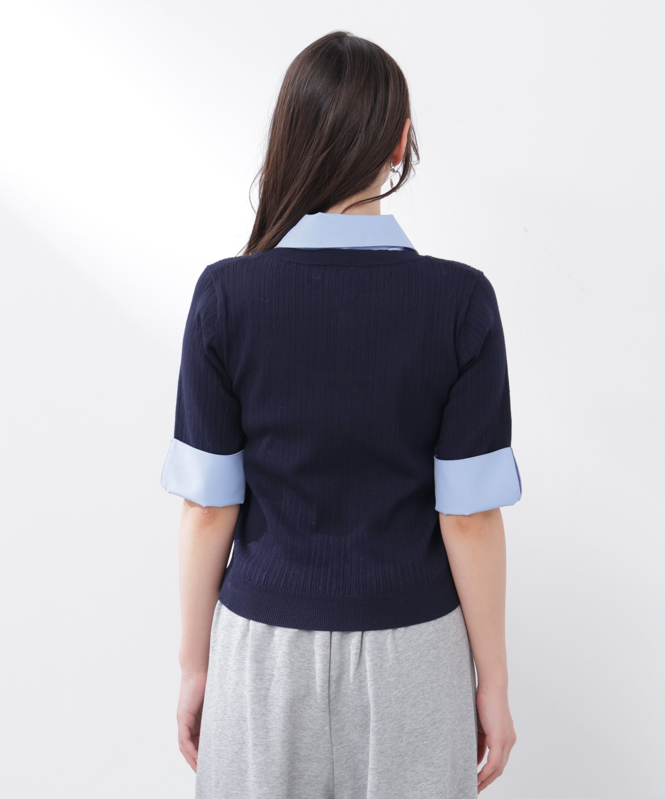 PROPORTION BODY DRESSING「《EDIT COLOGNE》リボンシャツドッキングニット　26SS」|ニット・セーター|