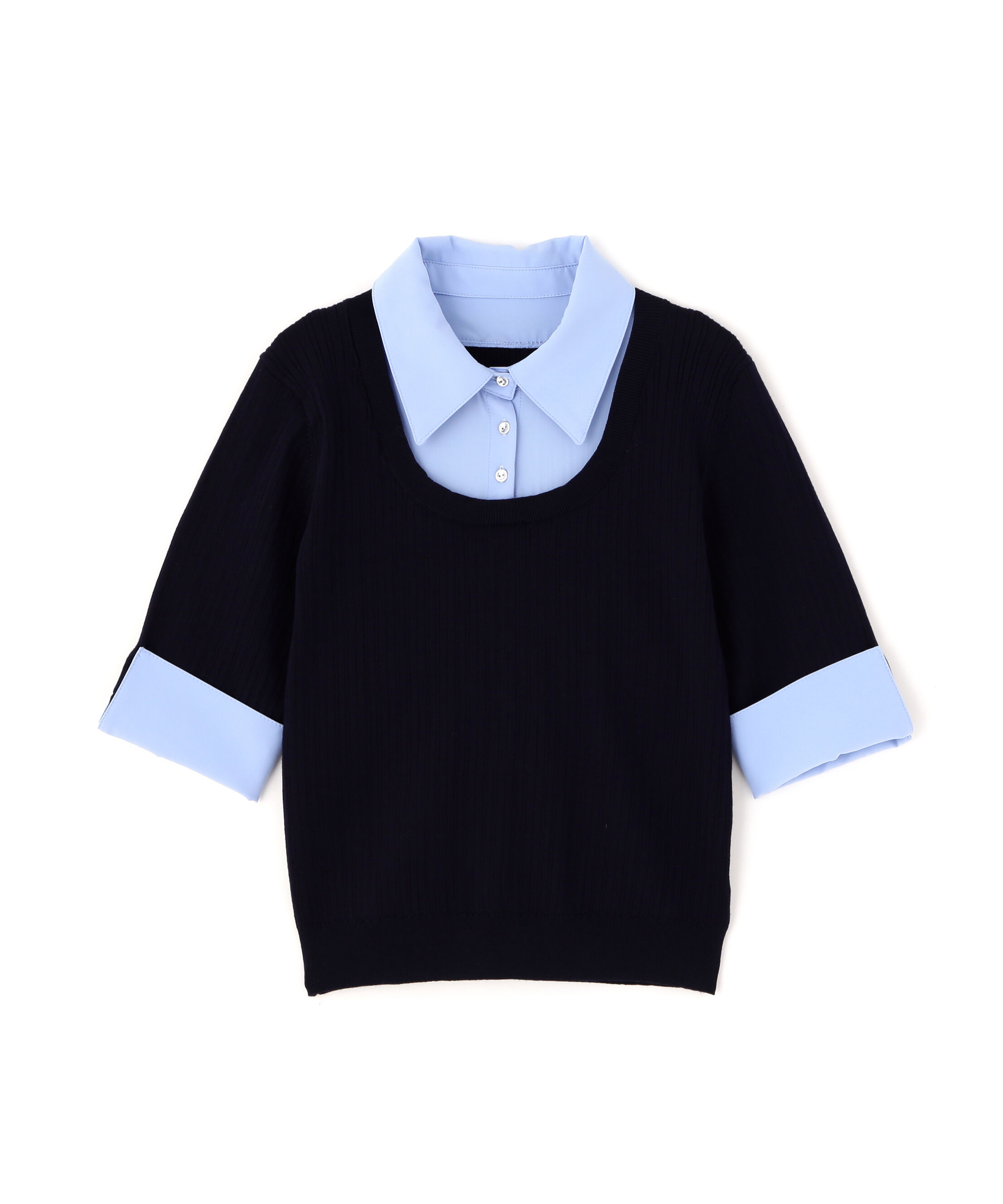 PROPORTION BODY DRESSING「《EDIT COLOGNE》リボンシャツドッキングニット　26SS」|ニット・セーター|