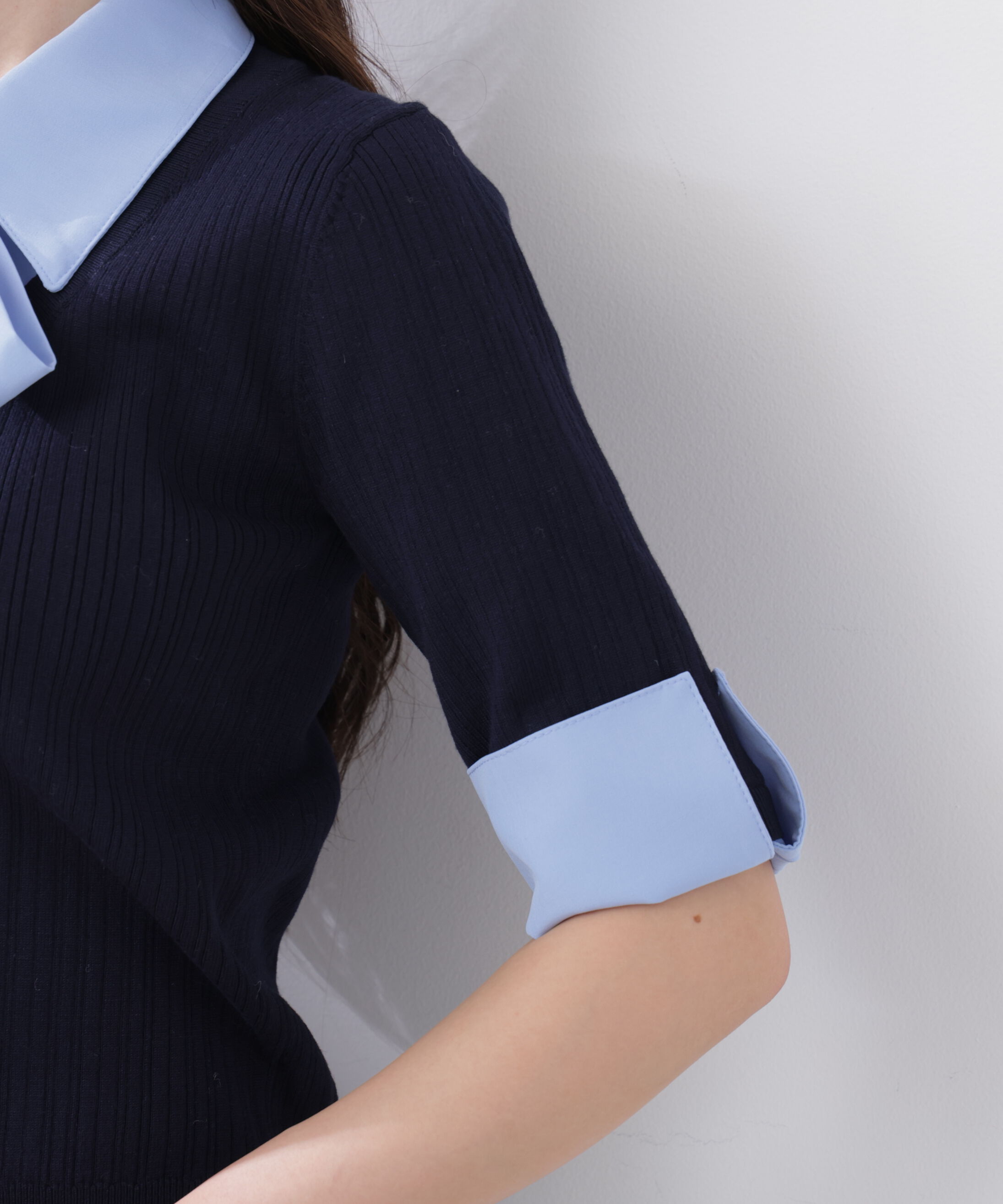 PROPORTION BODY DRESSING「《EDIT COLOGNE》リボンシャツドッキングニット　26SS」|ニット・セーター|