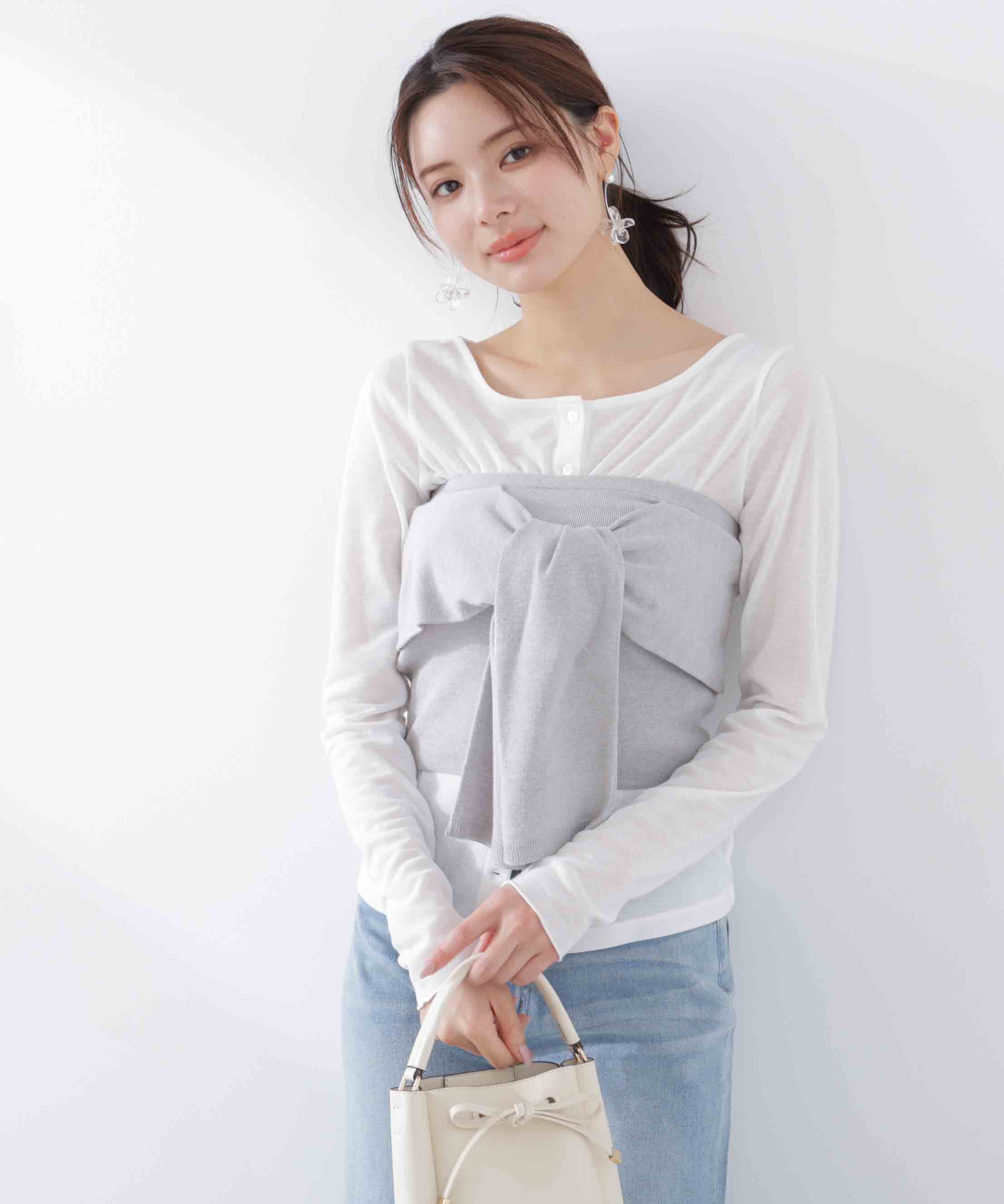 PROPORTION BODY DRESSING「〈a/mie〉リボンニットビスチェ　26SS」|カーディガン|