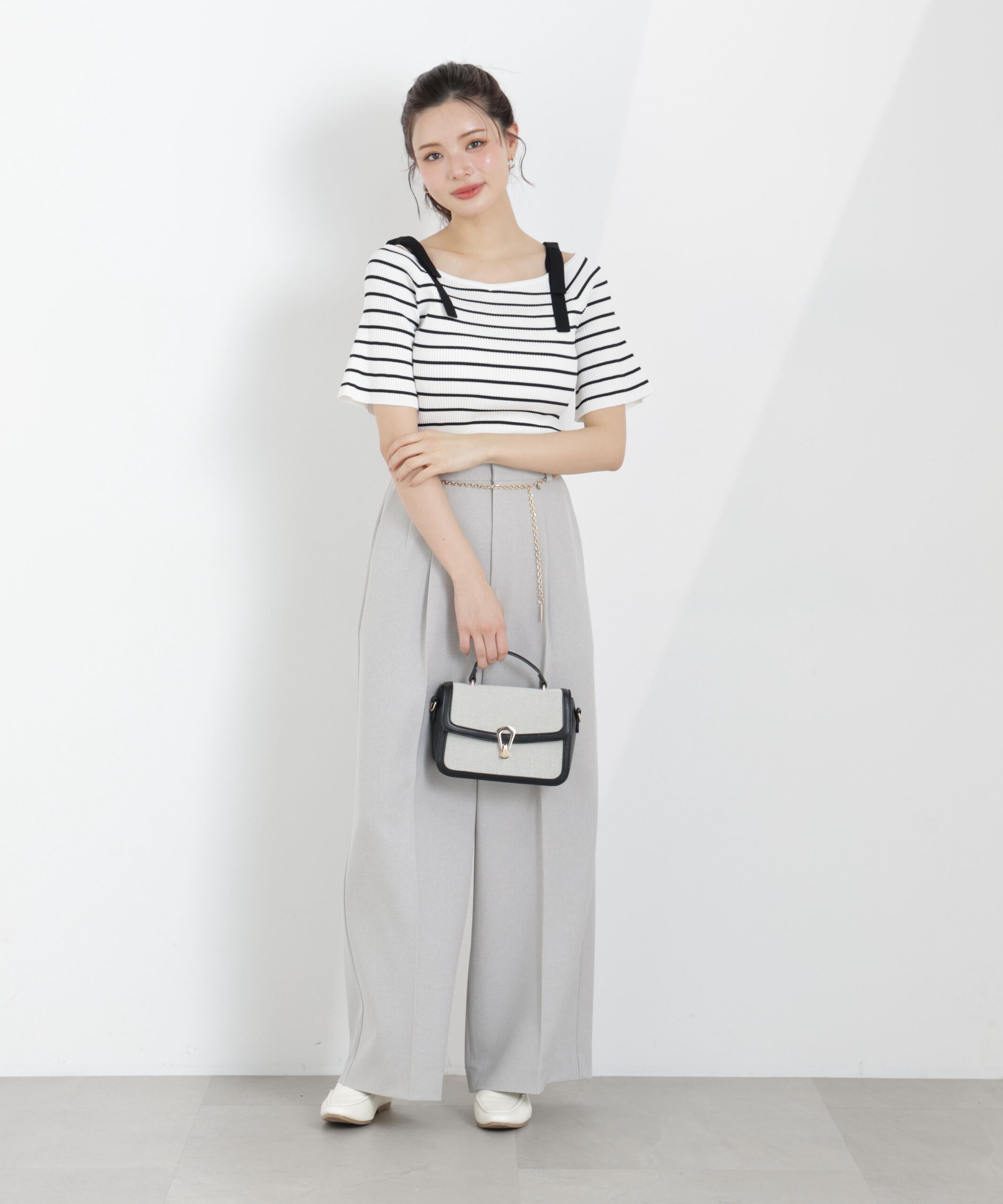 PROPORTION BODY DRESSING「＜ウォッシャブル/UV＞肩リボンオフショルニット　26SS」|ニット・セーター|