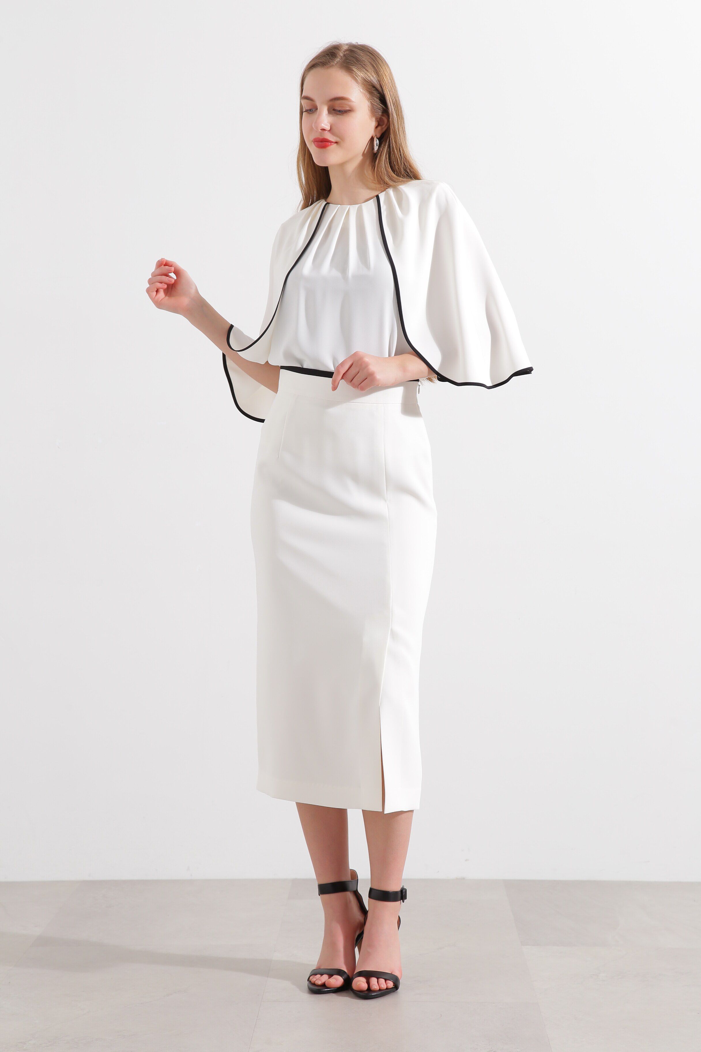  「◆バイカラーケープブラウス」|シャツ・ブラウス|