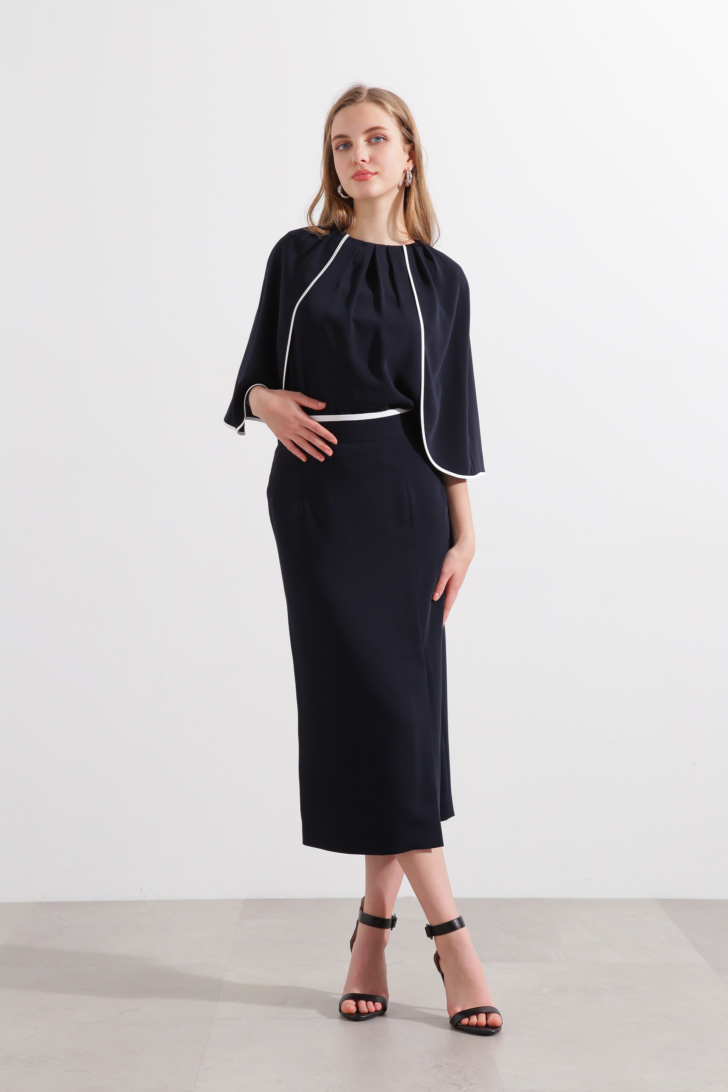  「◆バイカラーケープブラウス」|シャツ・ブラウス|