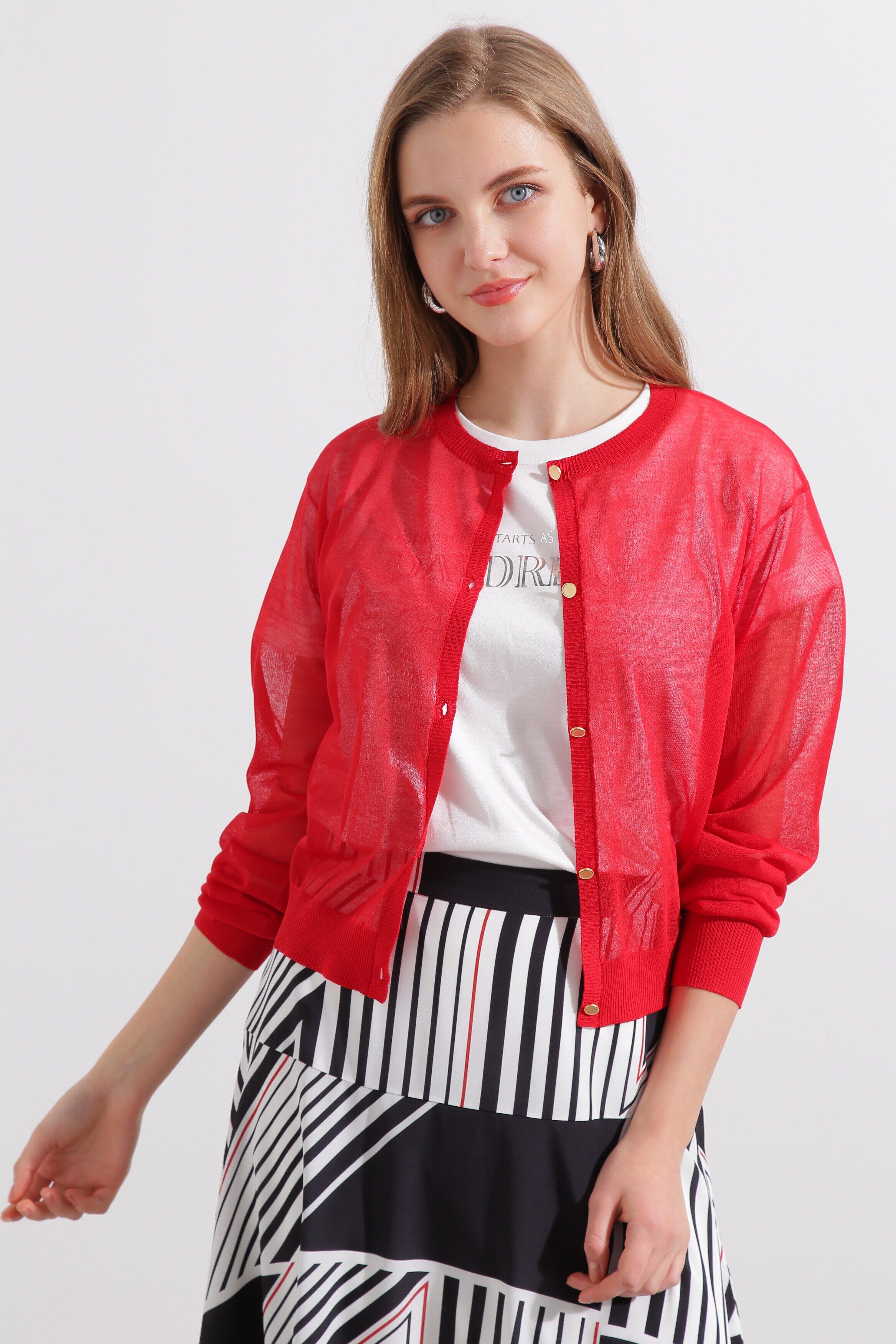  「◆シアーニットカーディガン」|その他|レッド