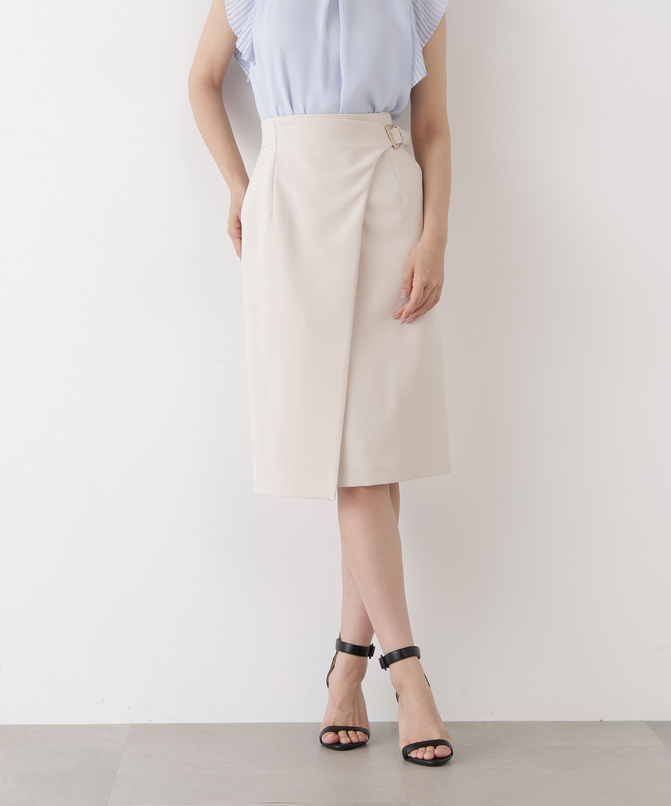  「サイドバックルラップ風スカート」|スカート|