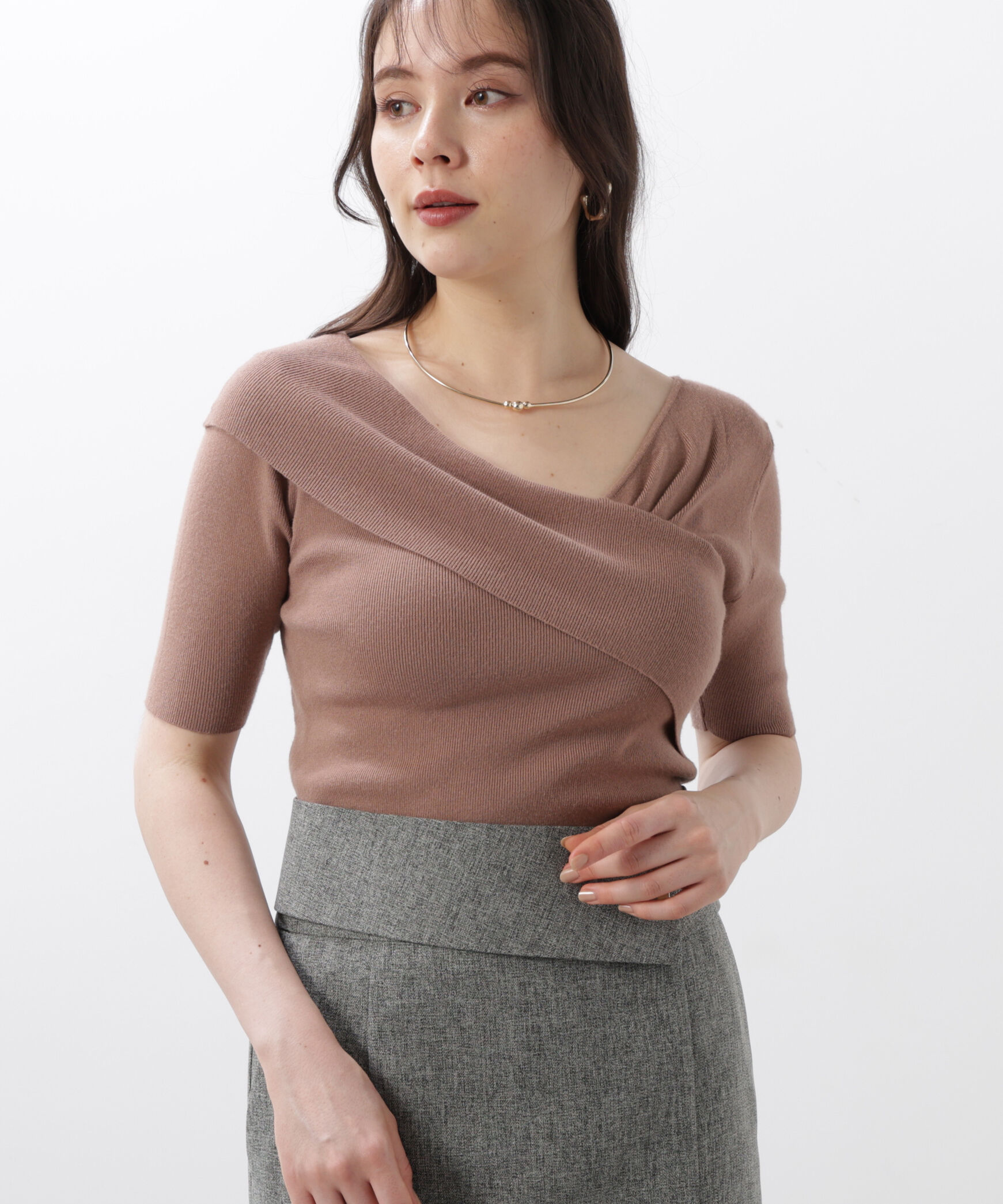  「◆アシンメトリーネックニットプルオーバー」|ニット・セーター|