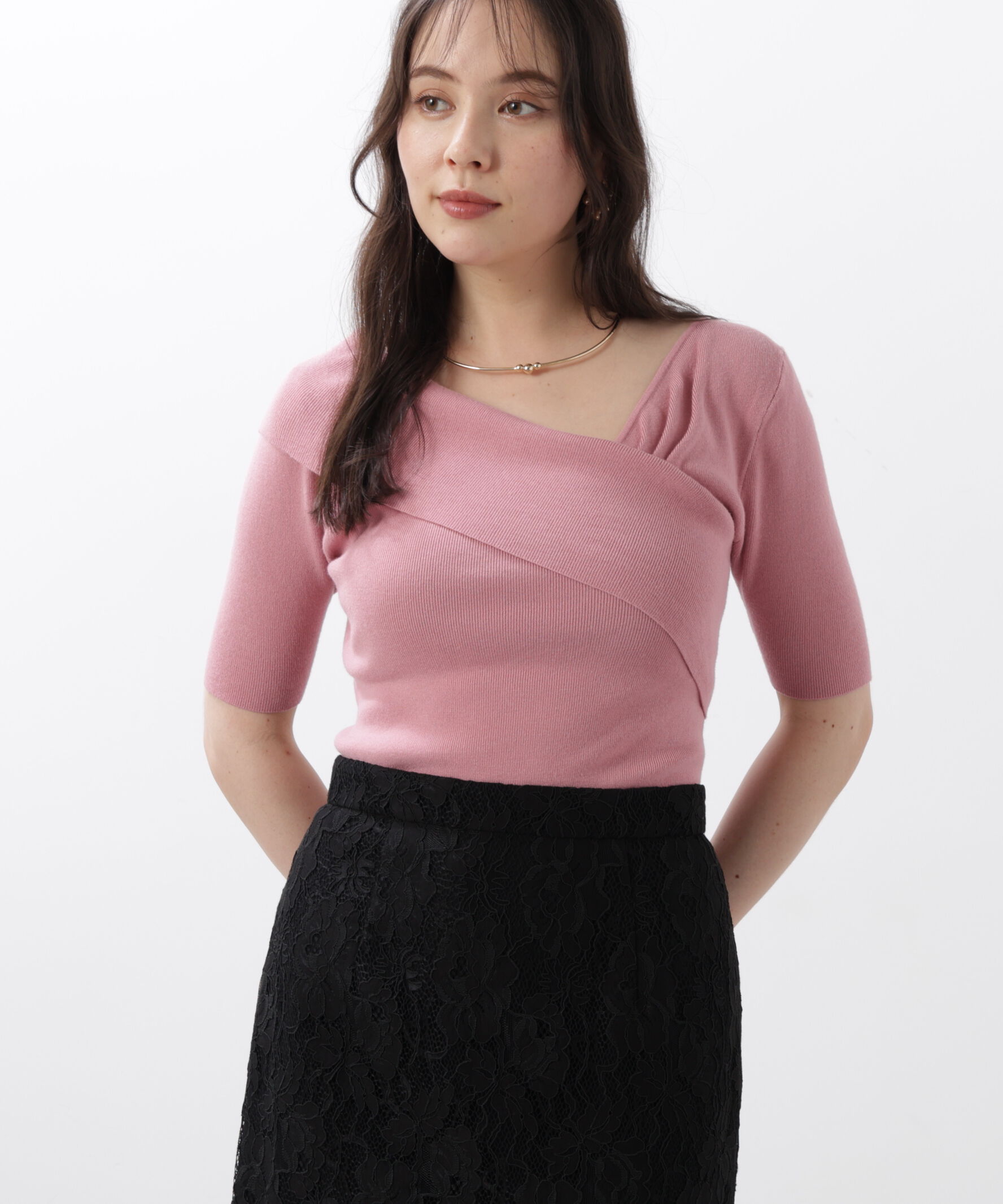  「◆アシンメトリーネックニットプルオーバー」|ニット・セーター|