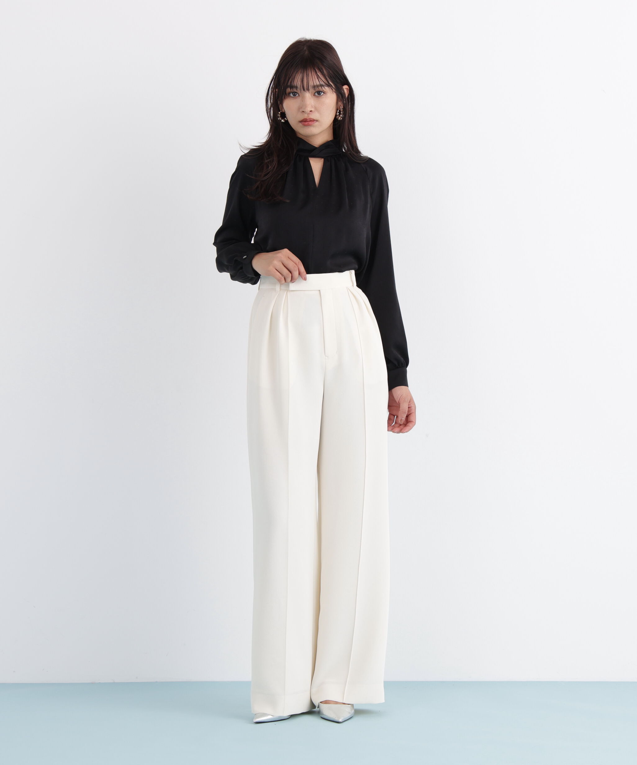  「◆ギャザーネックドットジャガードブラウス」|シャツ・ブラウス|