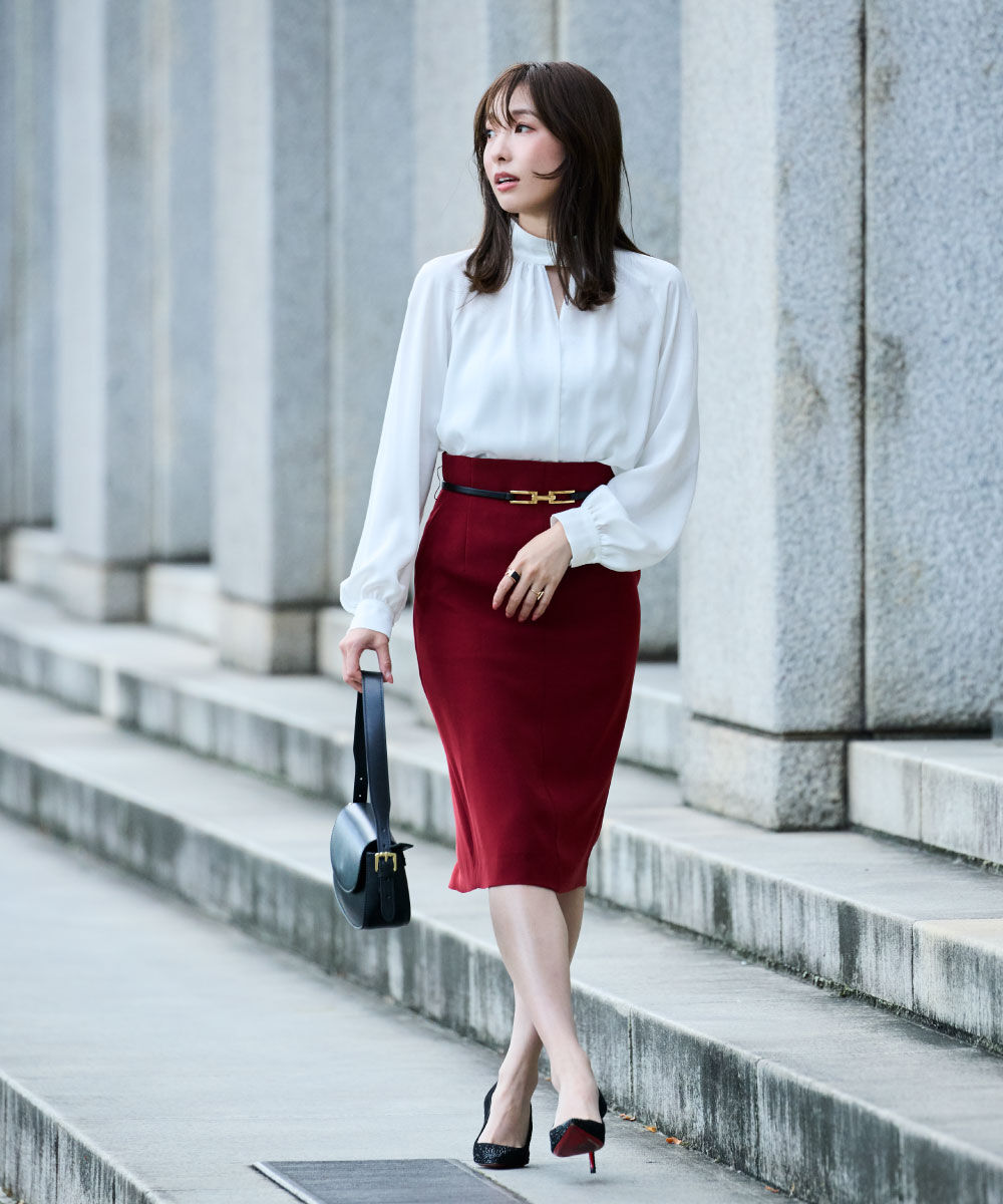  「◆ギャザーネックドットジャガードブラウス」|シャツ・ブラウス|