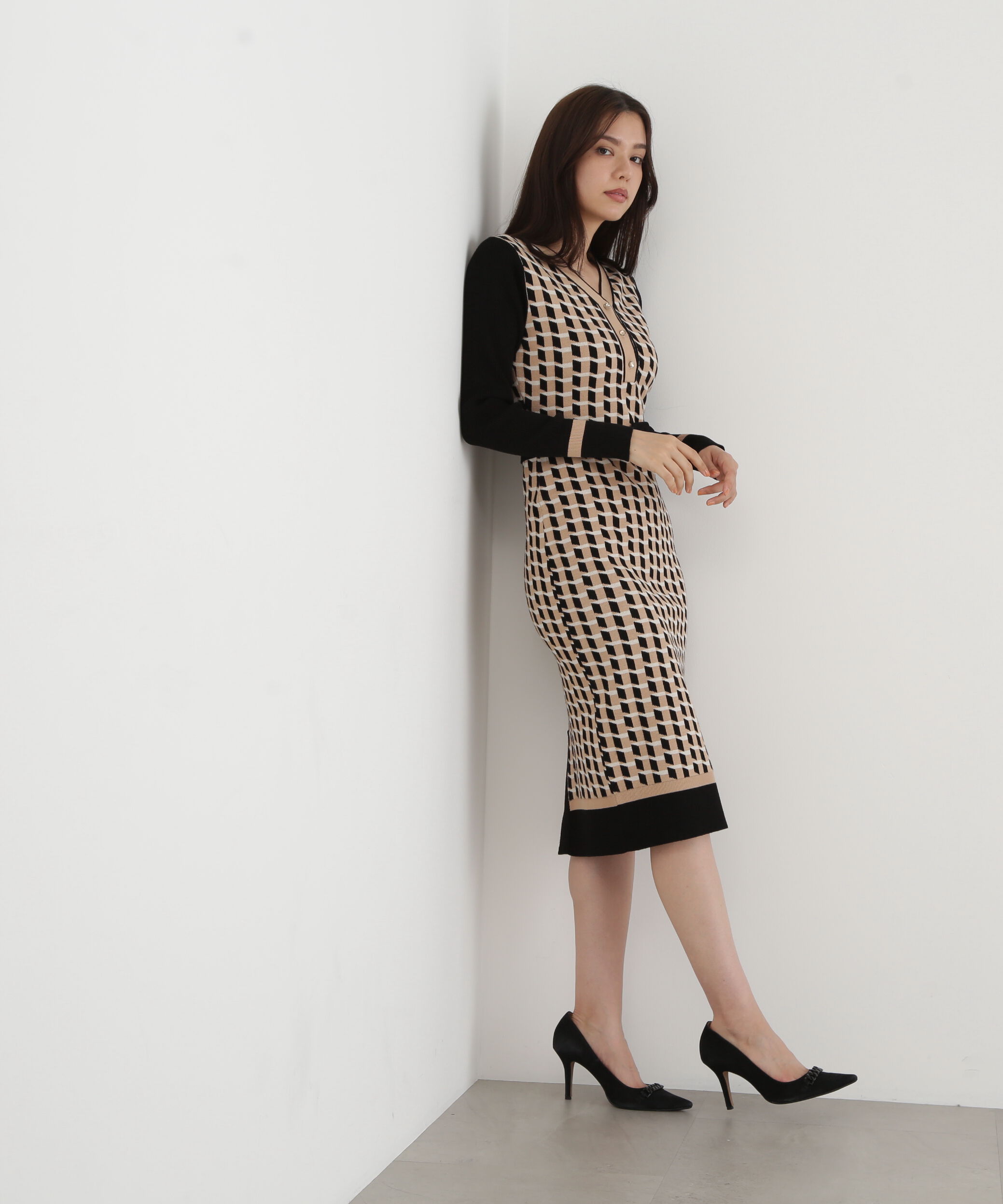  「◆ジオメトリックジャガードニットワンピース」|ワンピース|