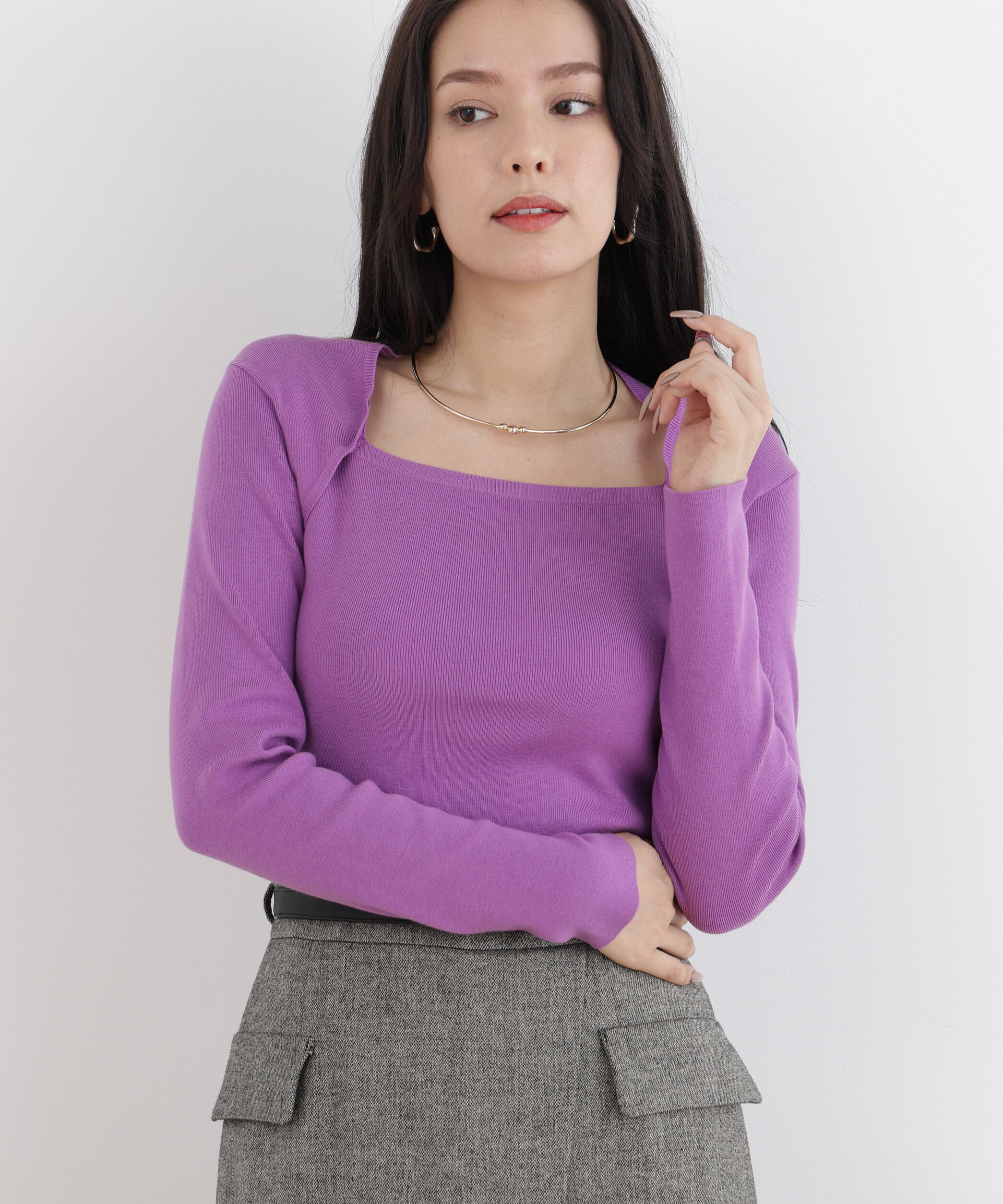  「◆プルオーバーシンプルハイゲージ」|ニット・セーター|パープル