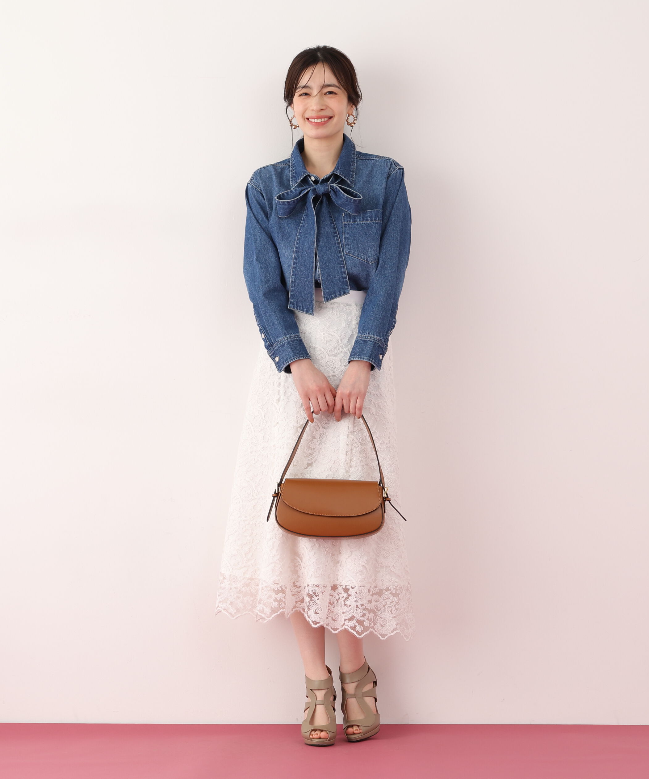  「ネックリボンデニムシャツ」|シャツ・ブラウス|