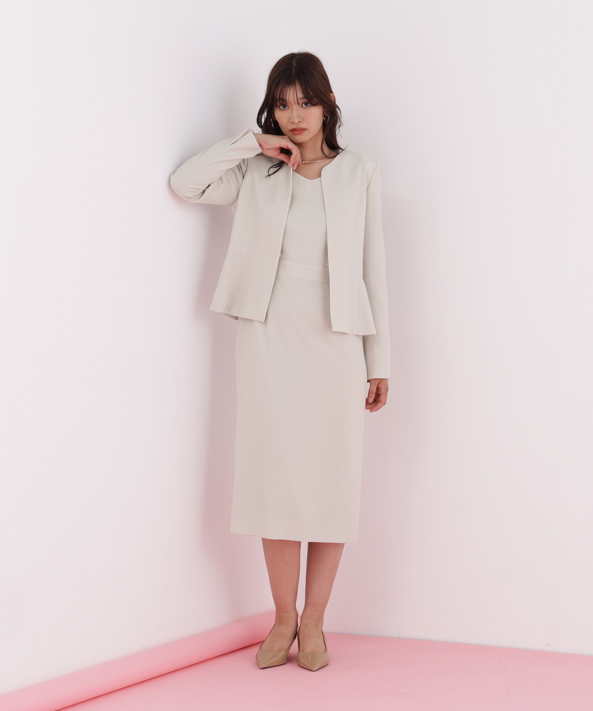  「ダイヤモンドネックコンビワンピース」|ワンピース|