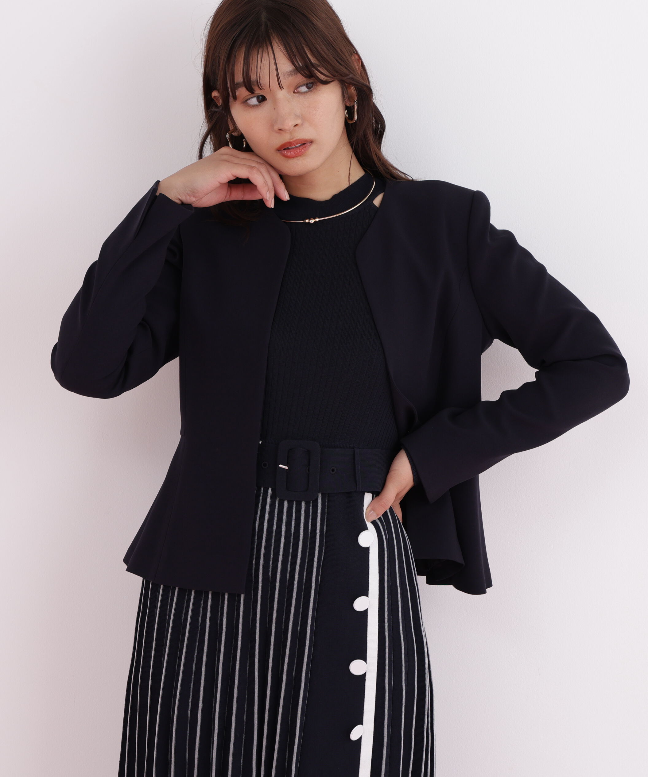 「キーネックペプラムジャケット」|その他|ネイビー