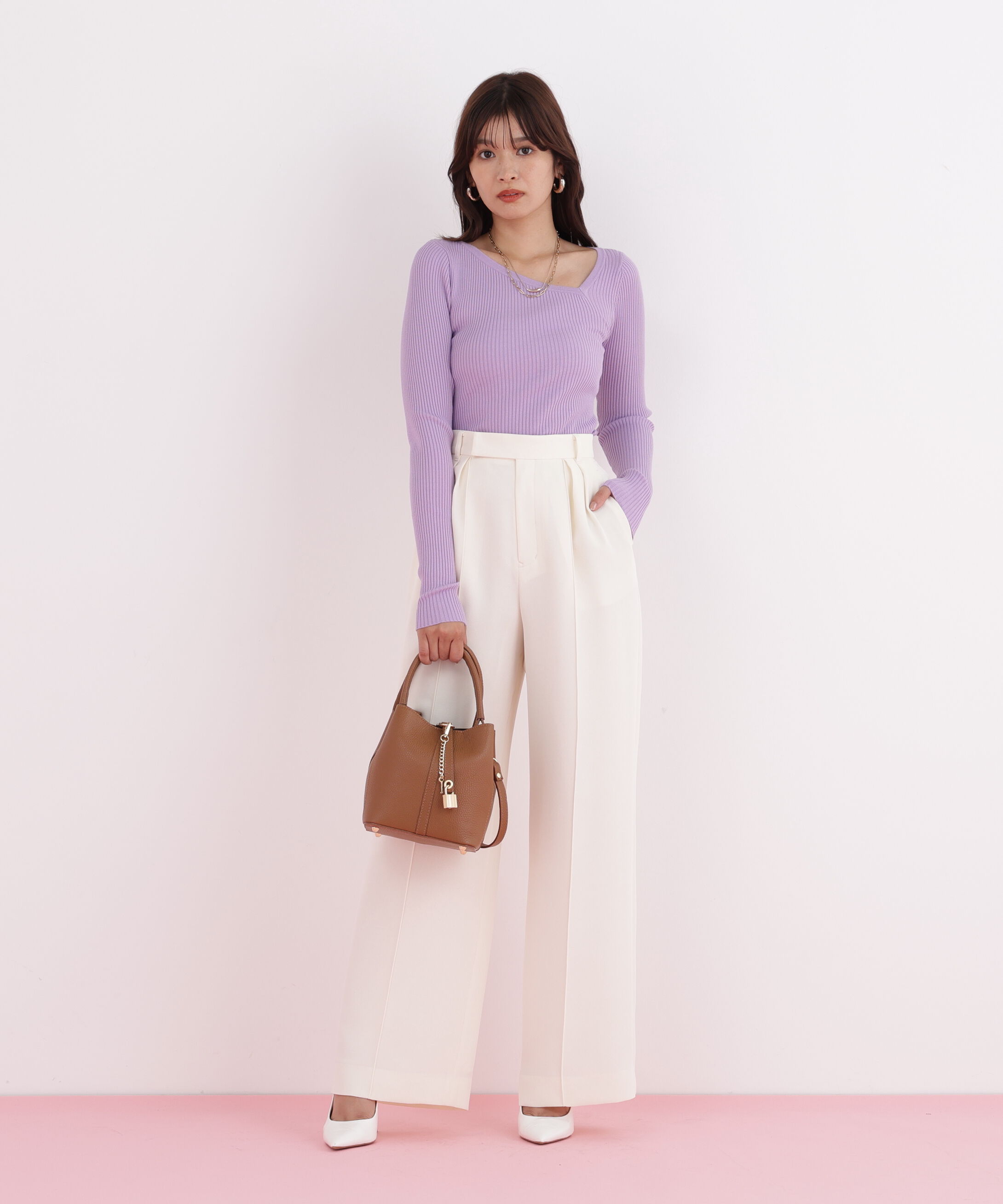  「アシンメトリーネックニットプルオーバー」|ニット・セーター|