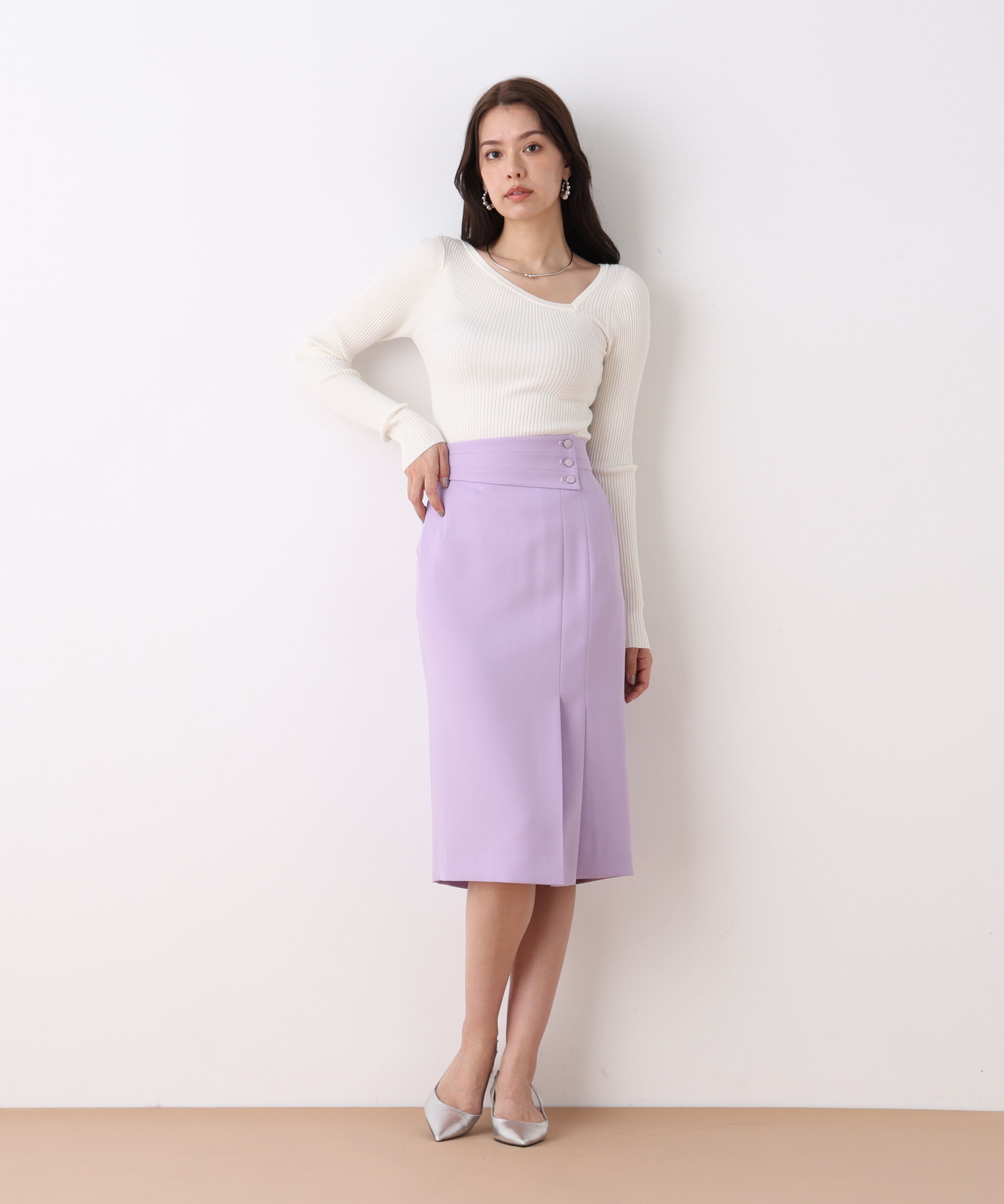  「アシンメトリックボタンラップスカート」|スカート|