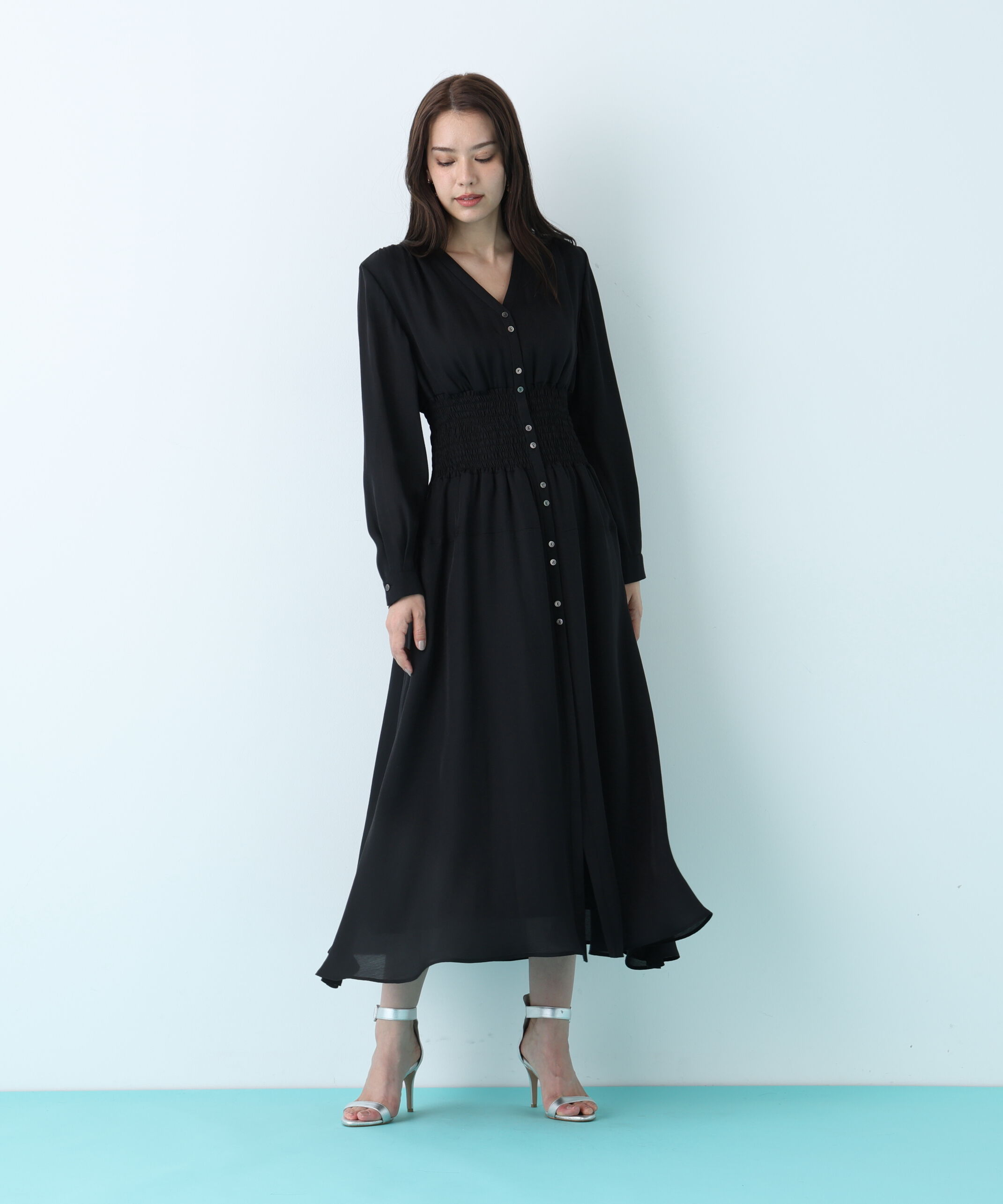  「ウエストシャーリングロングワンピース」|ワンピース|