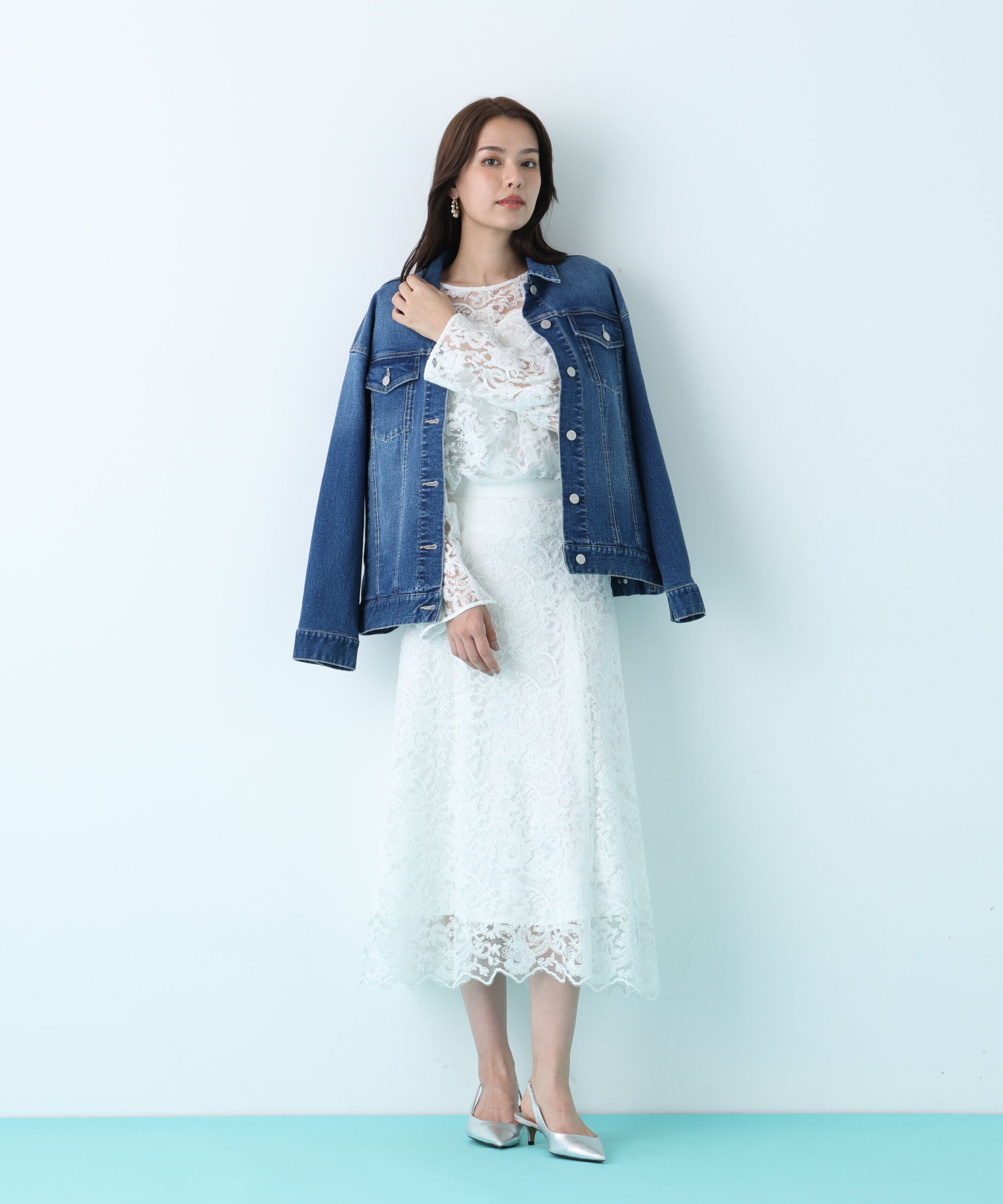  「ルーズカラーデニムジャケット」|ブルゾン・スタジャン|