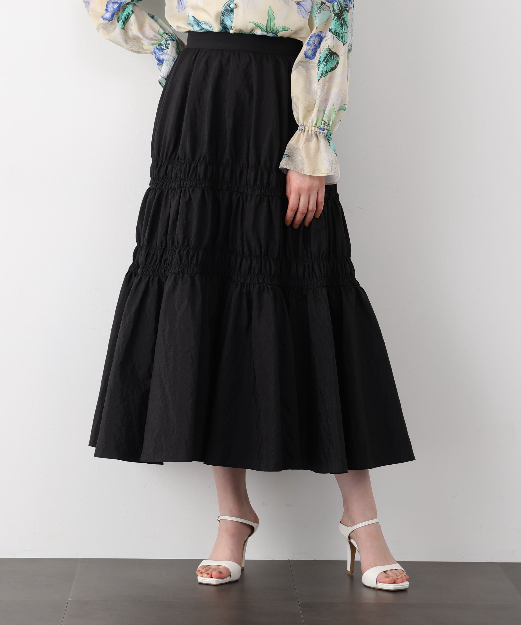  「シャイニーギャザースカート」|スカート|ブラック