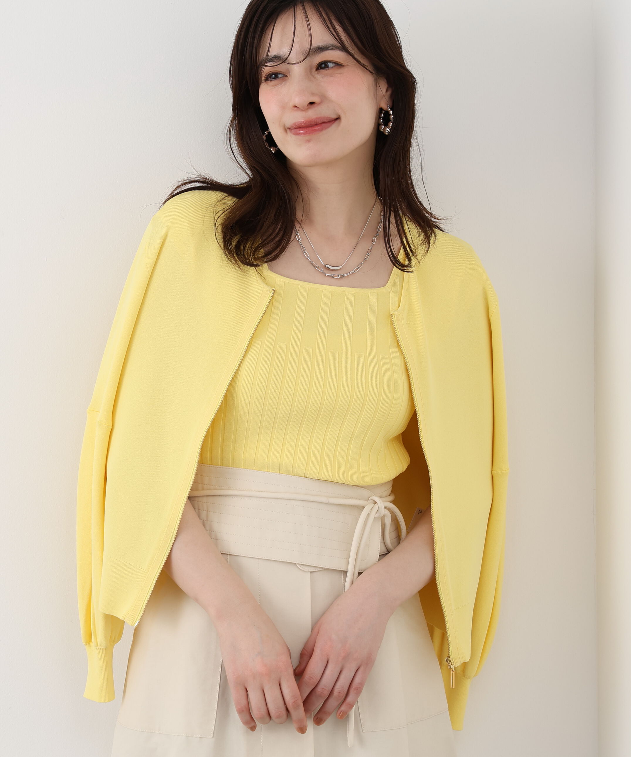 「ジップアップニットブルゾン」|その他|イエロー