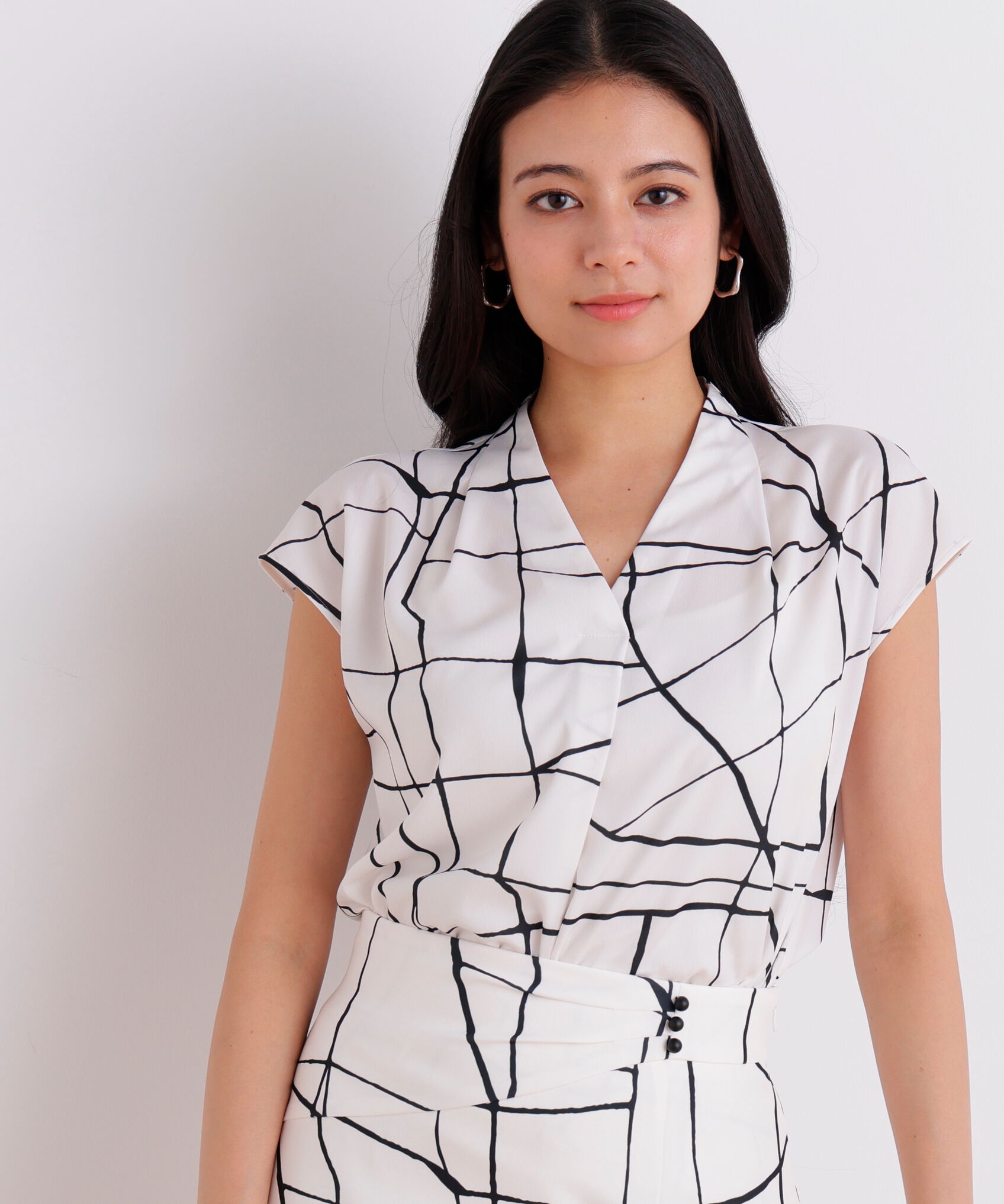  「ラインプリントタックブラウス」|シャツ・ブラウス|