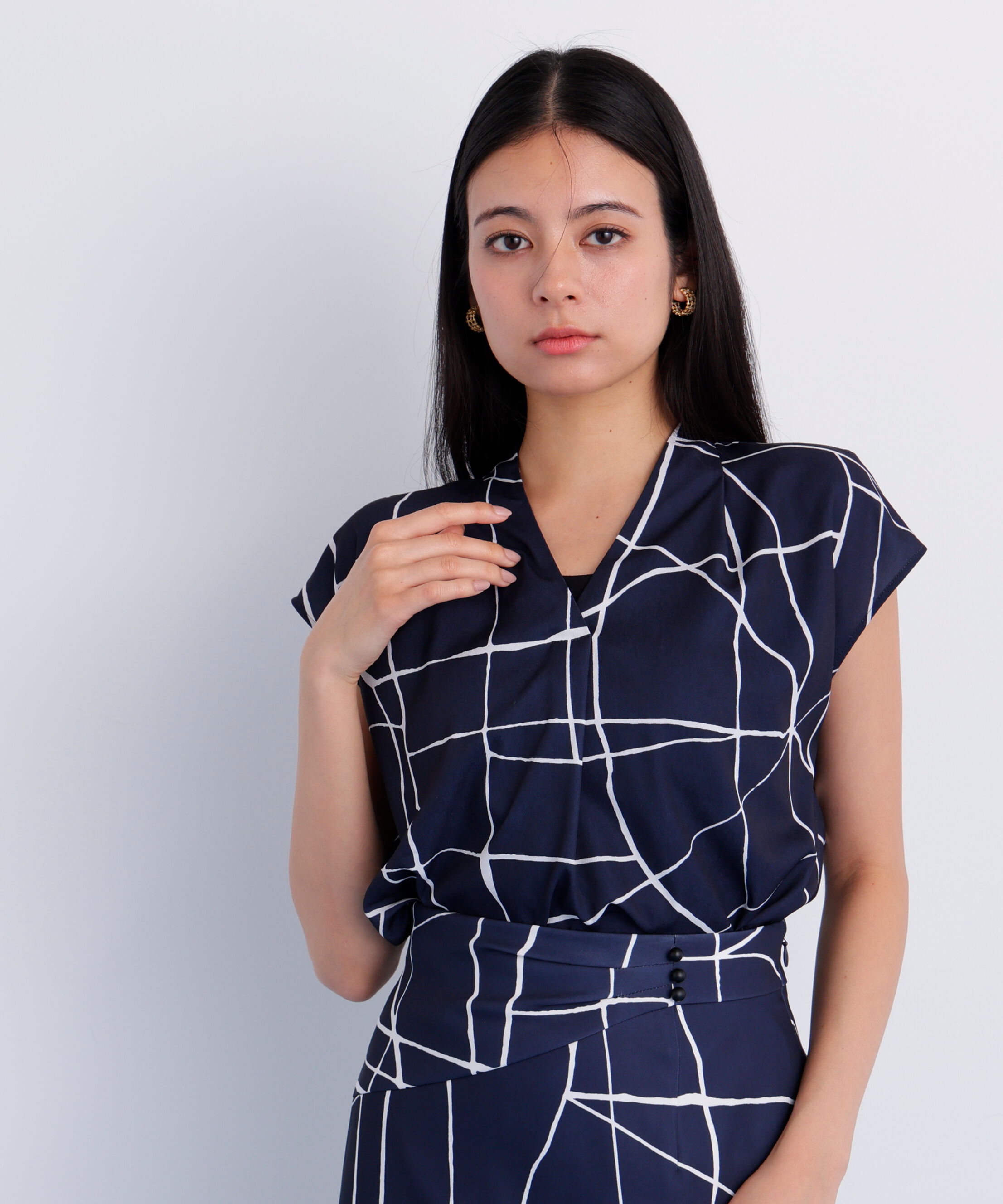  「ラインプリントタックブラウス」|シャツ・ブラウス|