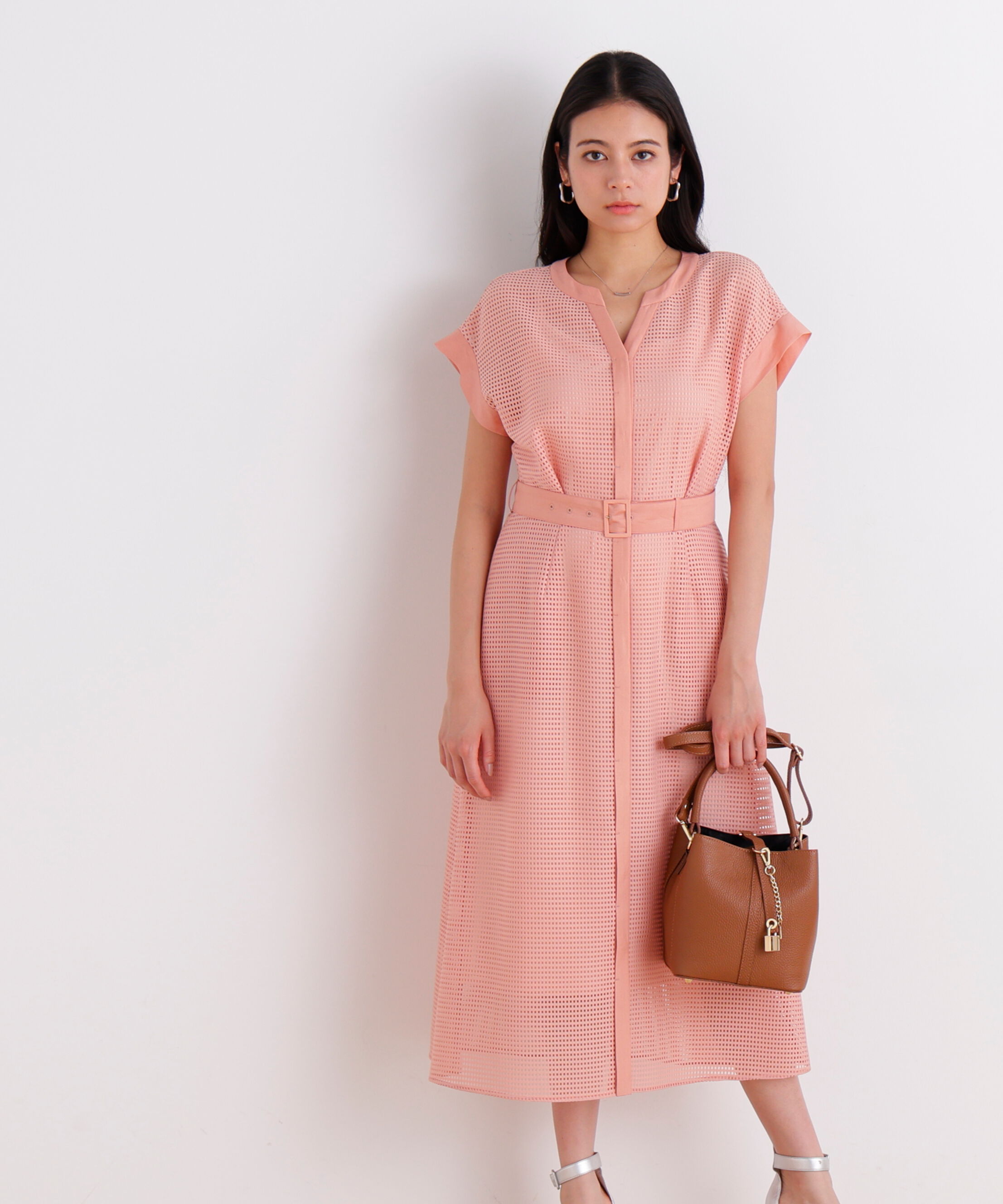  「［美香さん着用］メッシュッレースコンビワンピース」|ワンピース|