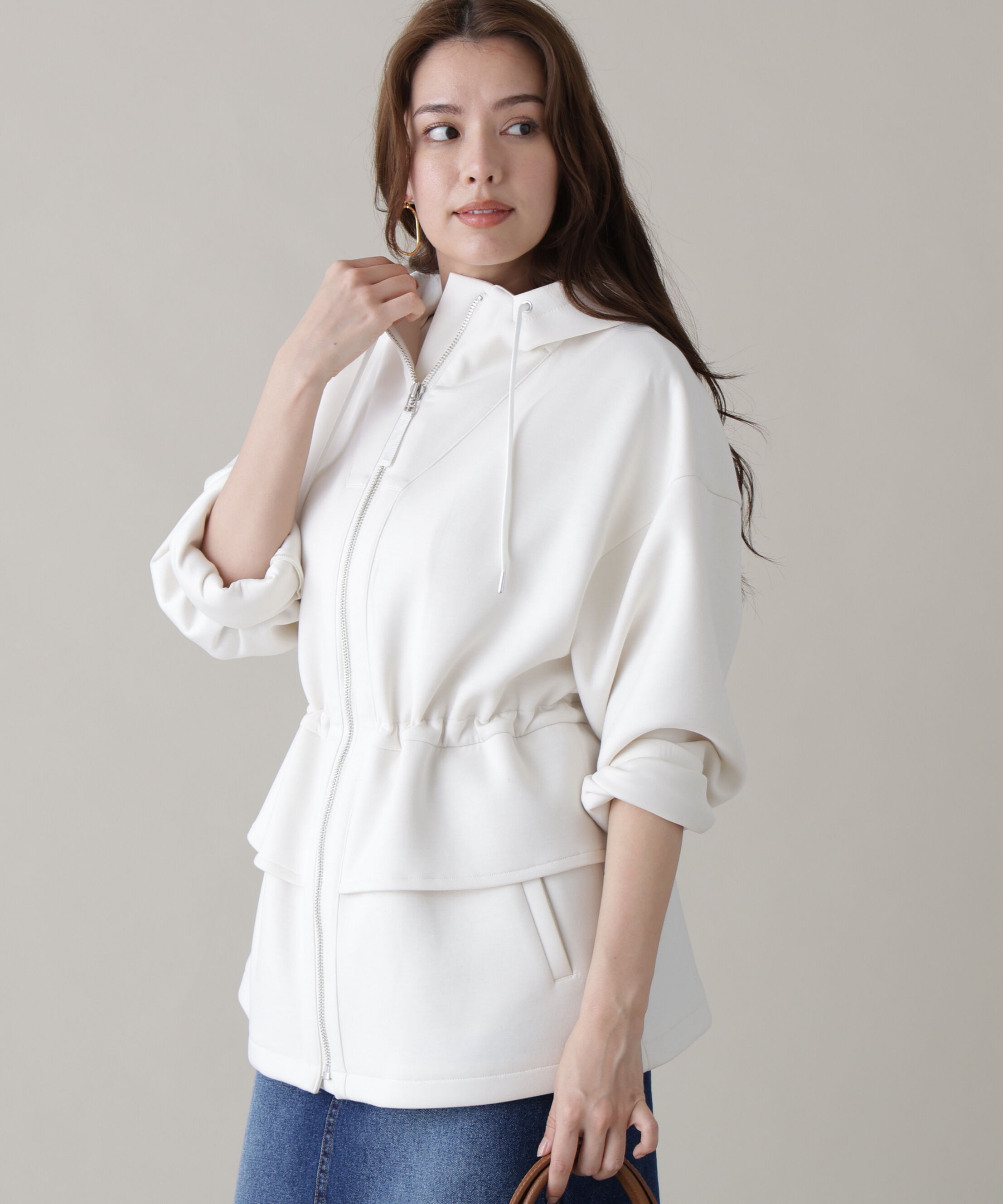  「ウエストフレアダンボールフーディー」|ブルゾン・スタジャン|エクリュ1