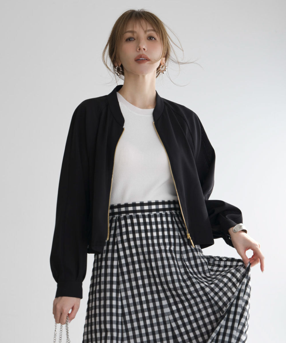  「［美香さん着用］シアーカラミショートブルゾン」|ブルゾン・スタジャン|ブラック