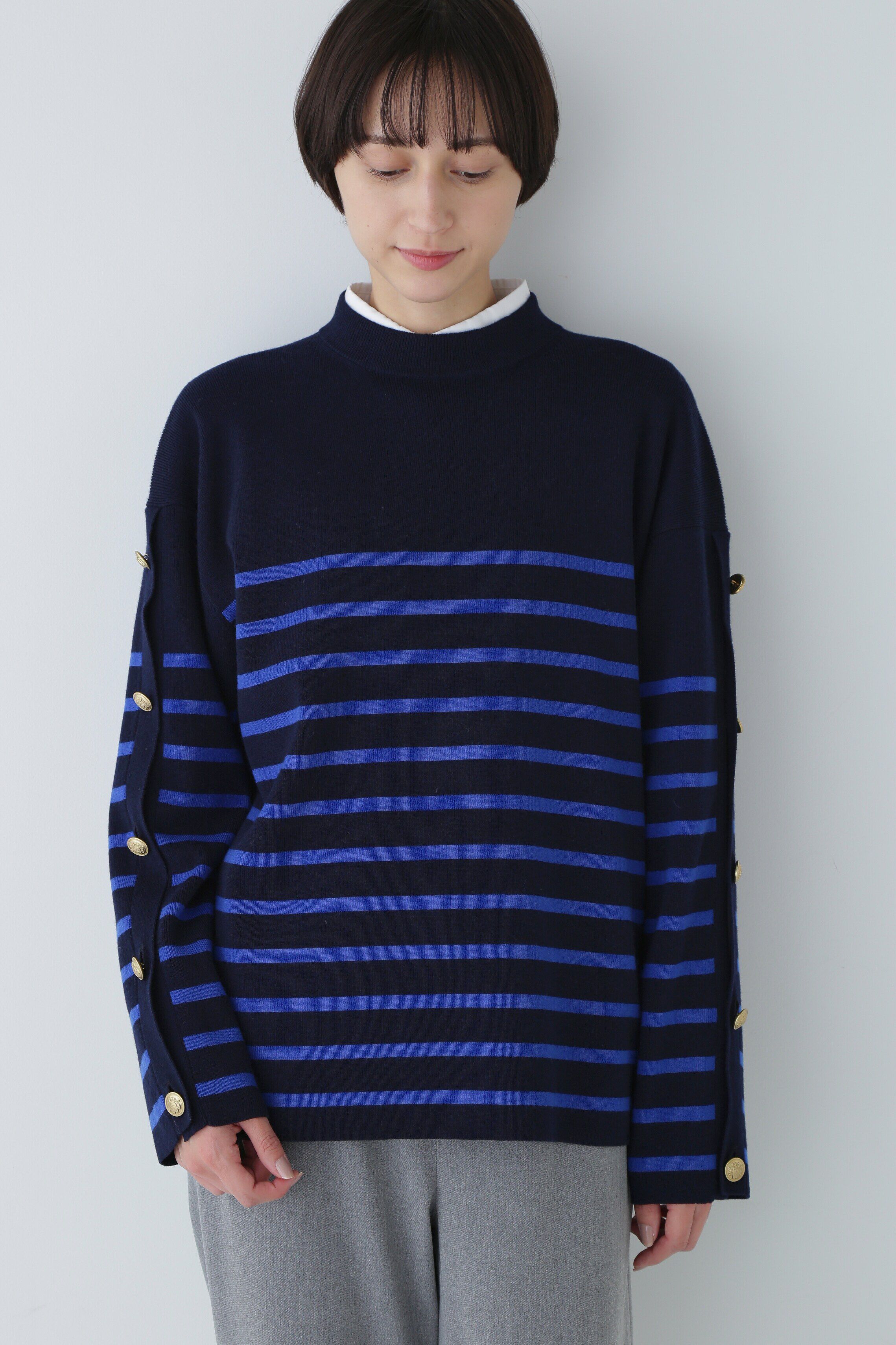  「◆袖ボタン付きボーダーニット」|ニット・セーター|ネイビー&times;ブ  3