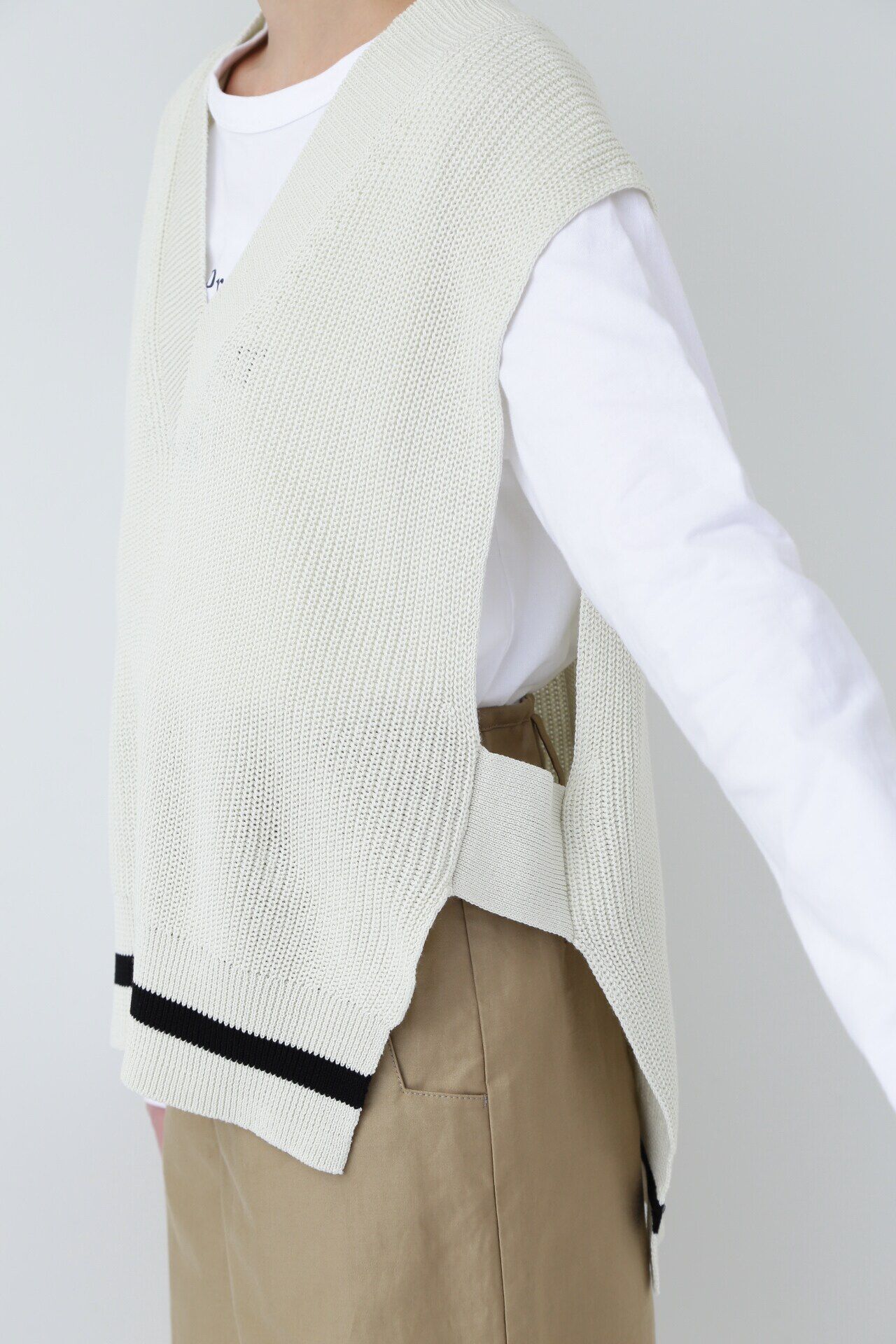  「◆ライン入りコットン片畦ニットベスト」|ニット・セーター|