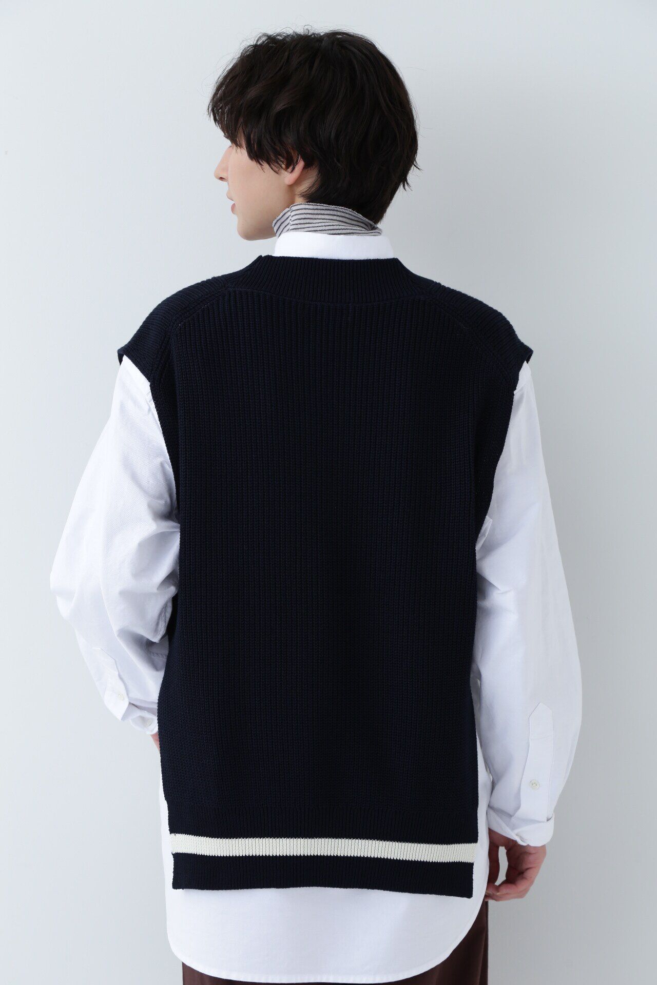  「◆ライン入りコットン片畦ニットベスト」|ニット・セーター|