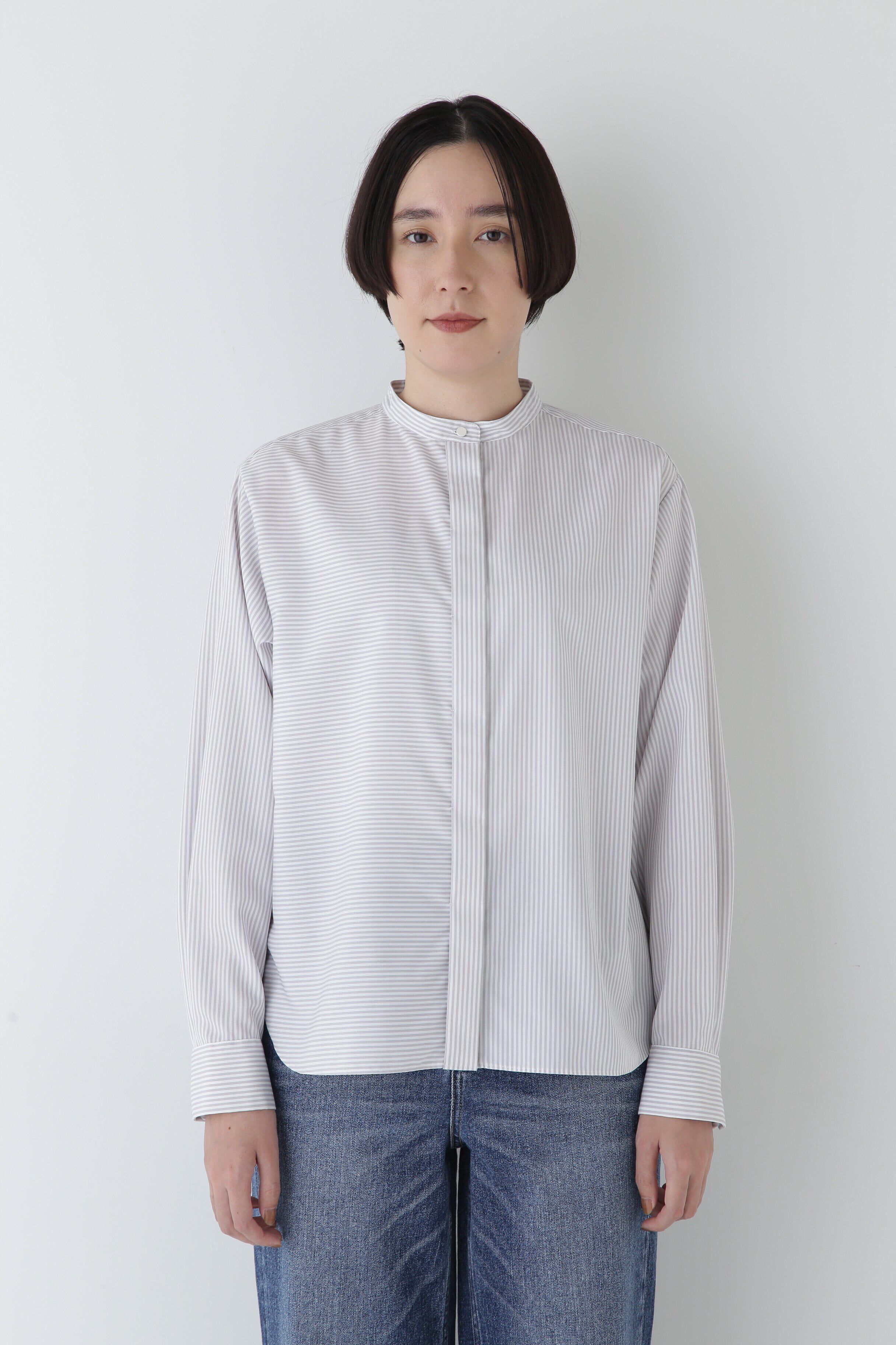  「◆コットンロンストバンドカラーブラウス」|シャツ・ブラウス|