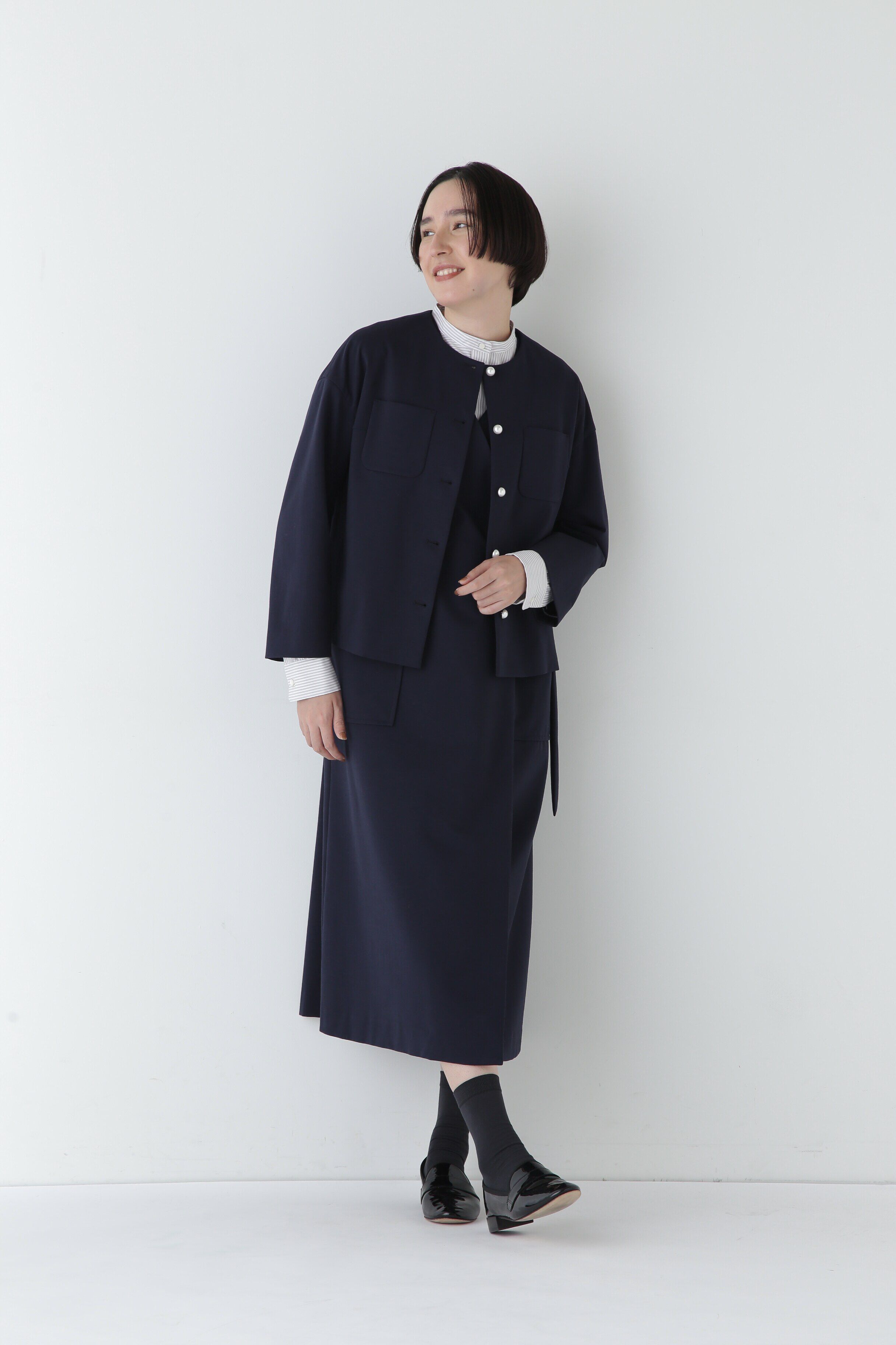  「◆ストレッチポンチノーカラーパールボタンジャケット」|その他|