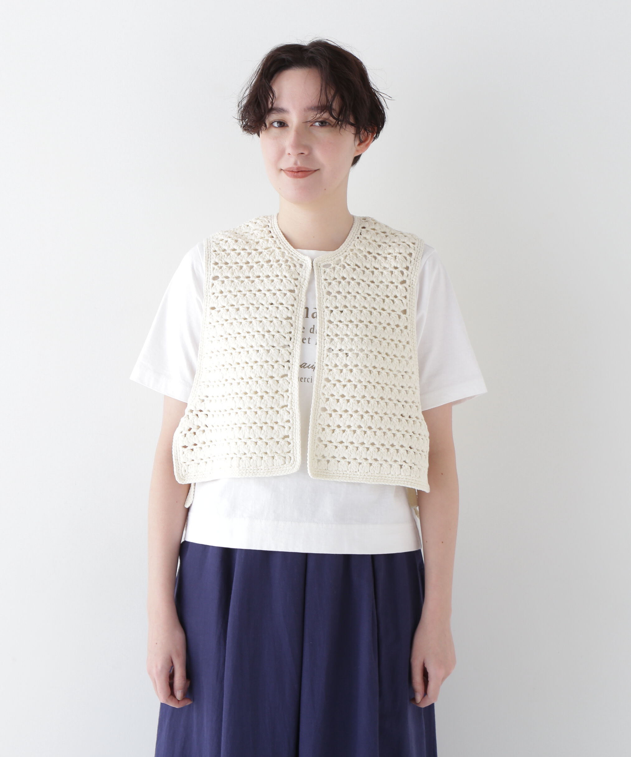  「◆【ウォッシャブル】コットンクロシェベスト」|ニット・セーター|