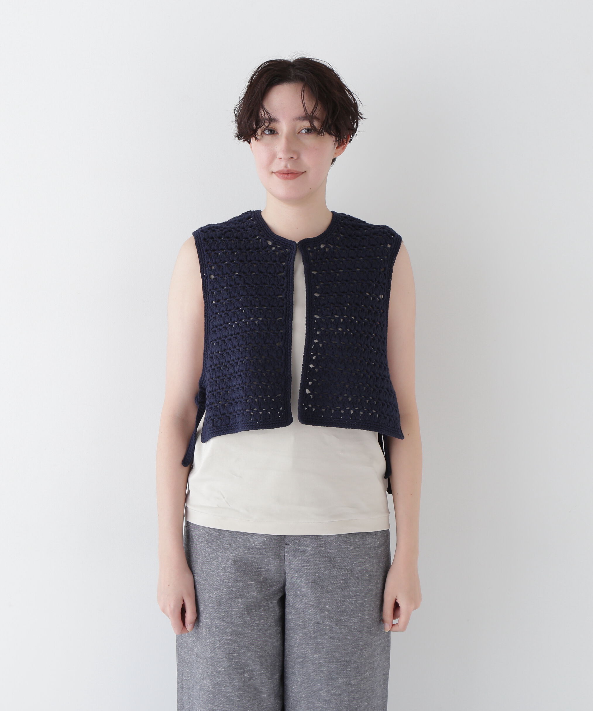  「◆【ウォッシャブル】コットンクロシェベスト」|ニット・セーター|