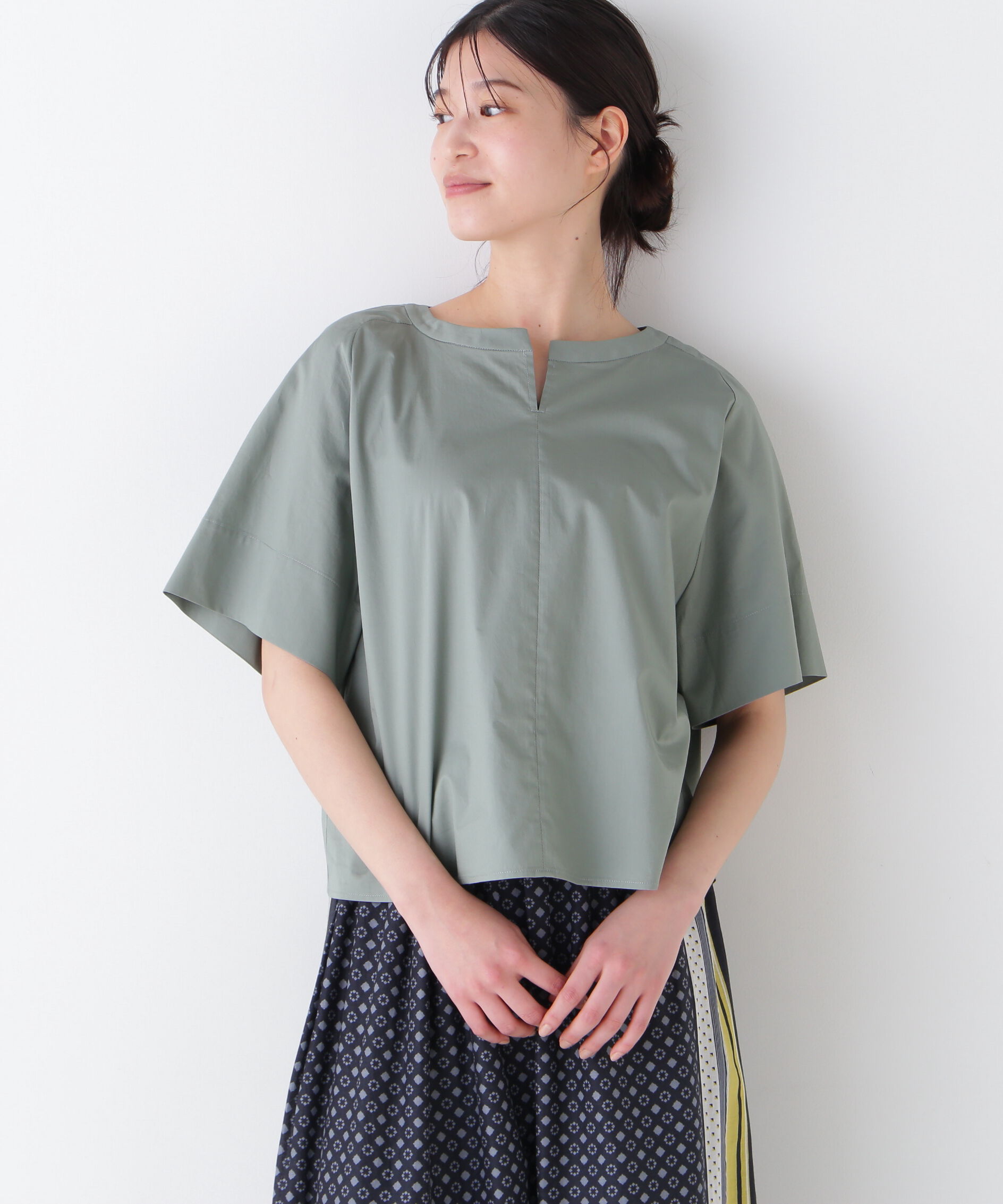  「◆ボックスシルエットキーネックブラウス」|シャツ・ブラウス|セージ