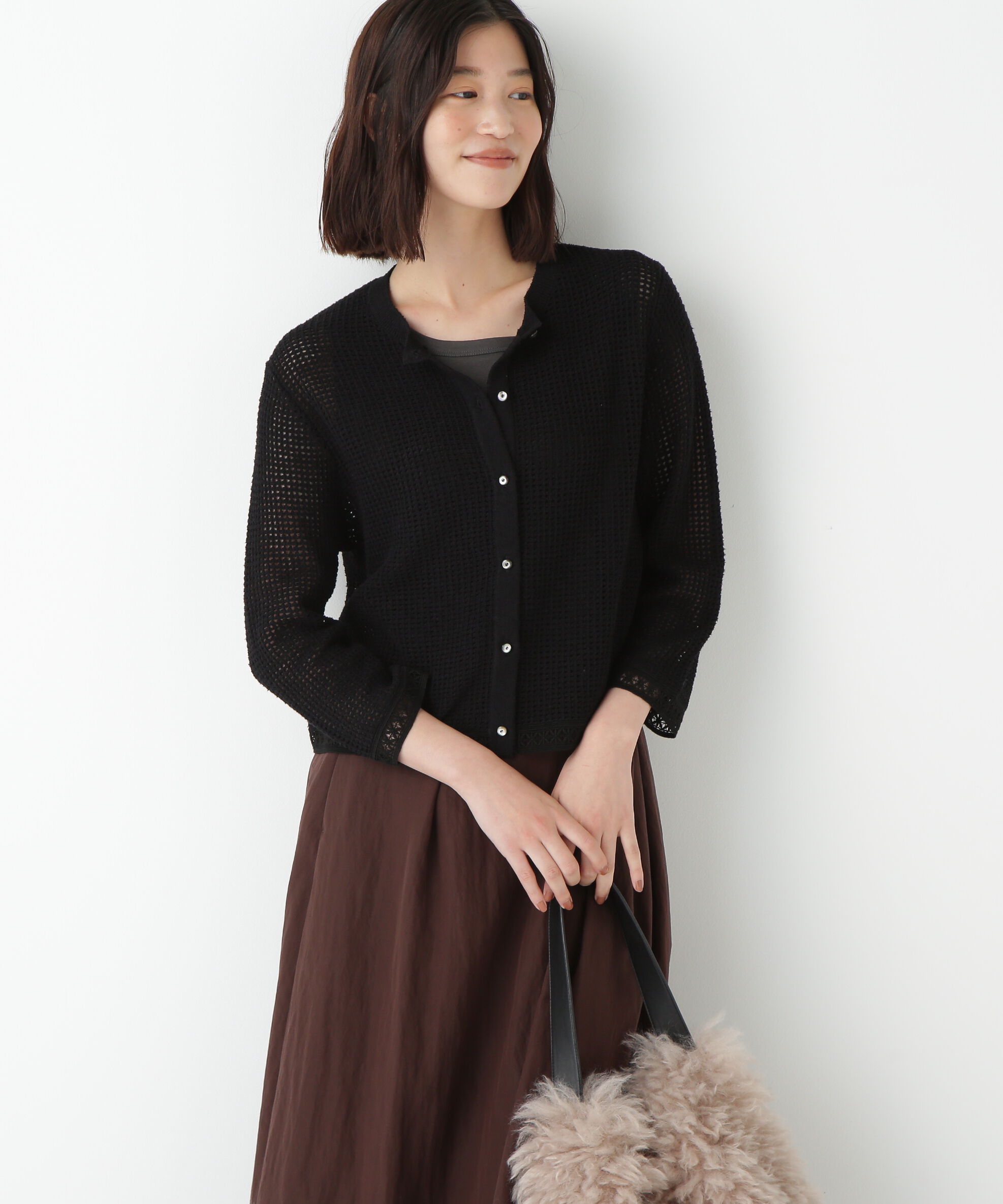  「◆透かしブークレニットカーディガン」|ニット・セーター|ブラック