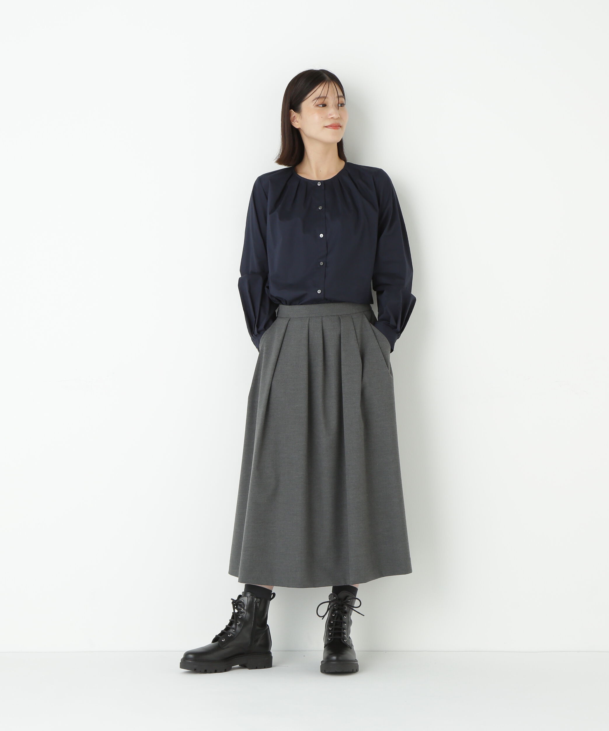  「◆ノーカラータックブラウス」|シャツ・ブラウス|