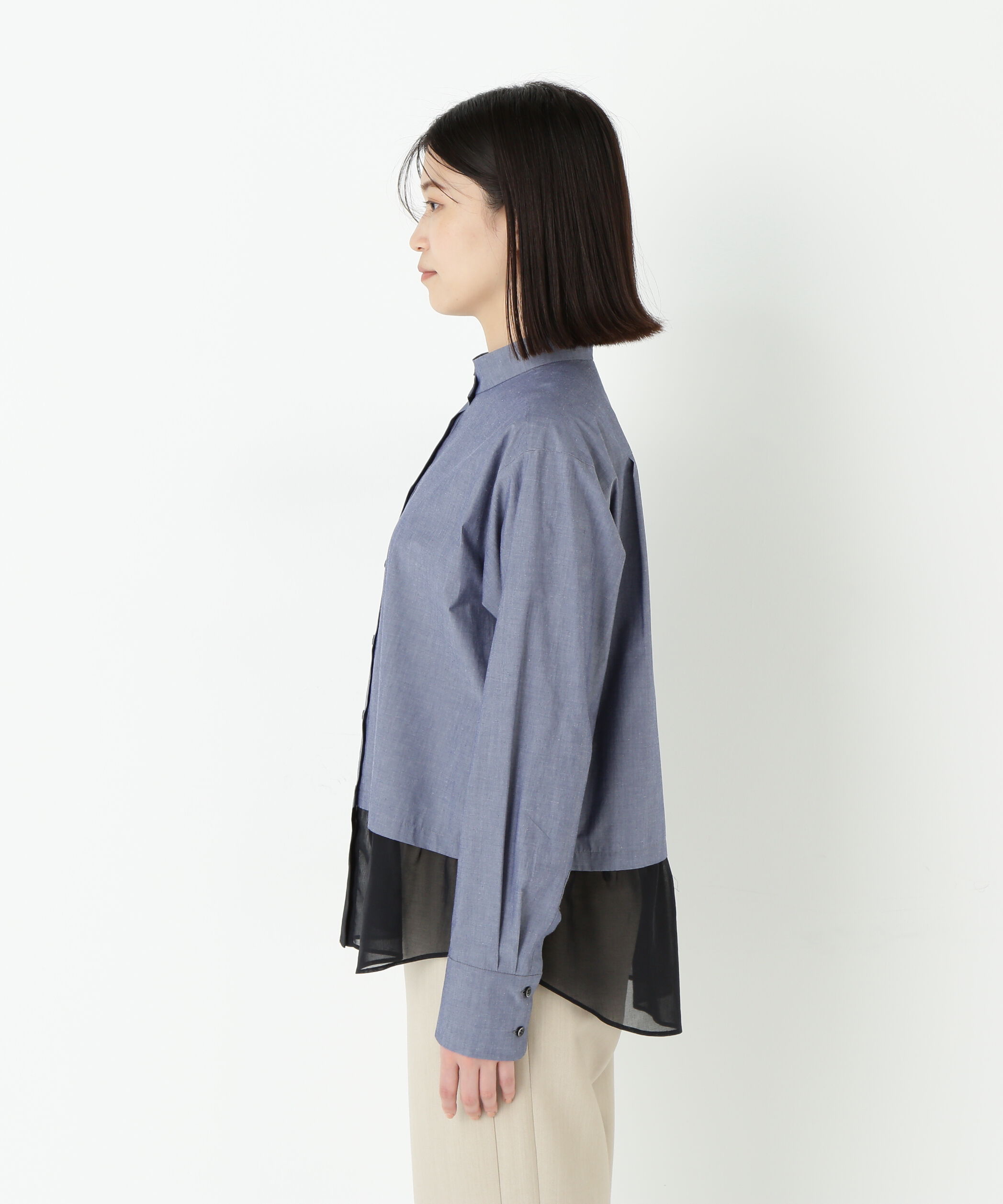  「◆シアーヘムドッキングハイネックブラウス」|シャツ・ブラウス|