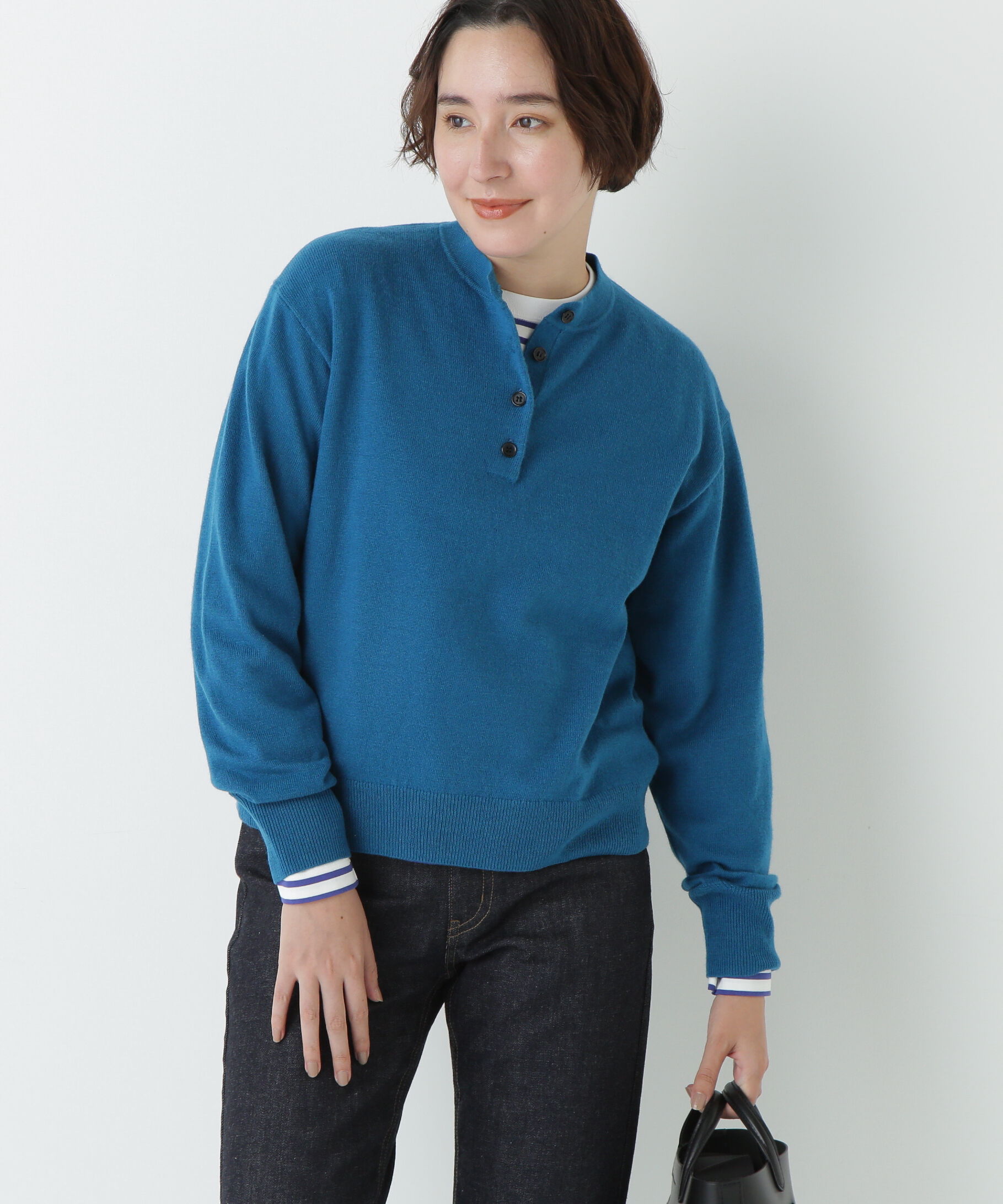  「≪洗える≫ウールＭＩＸヘンリーネックプルオーバー」|ニット・セーター|ブルー